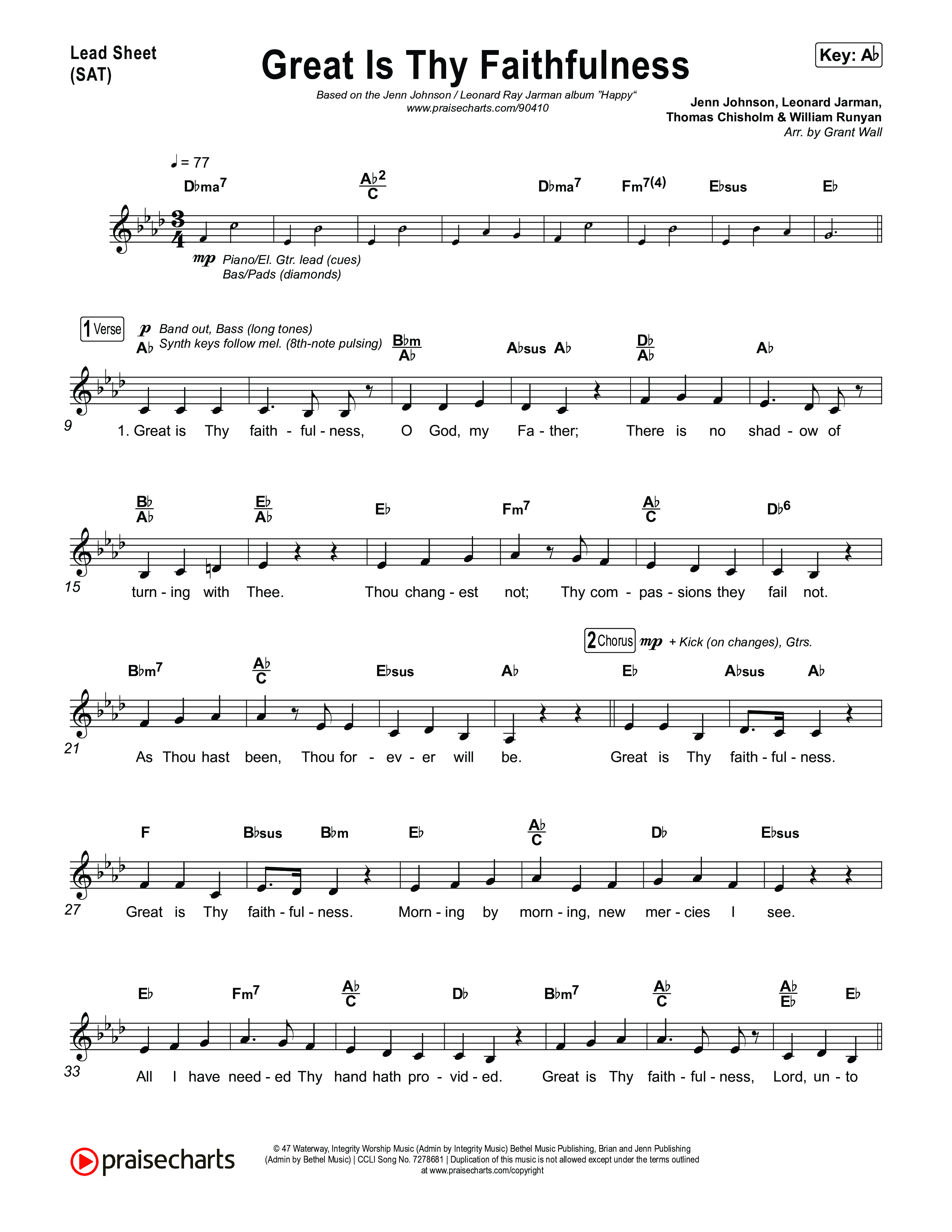Great Is Thy Faithfulness Lead Sheet (SAT) (Jenn Johnson / Leonard Ray Jarman)