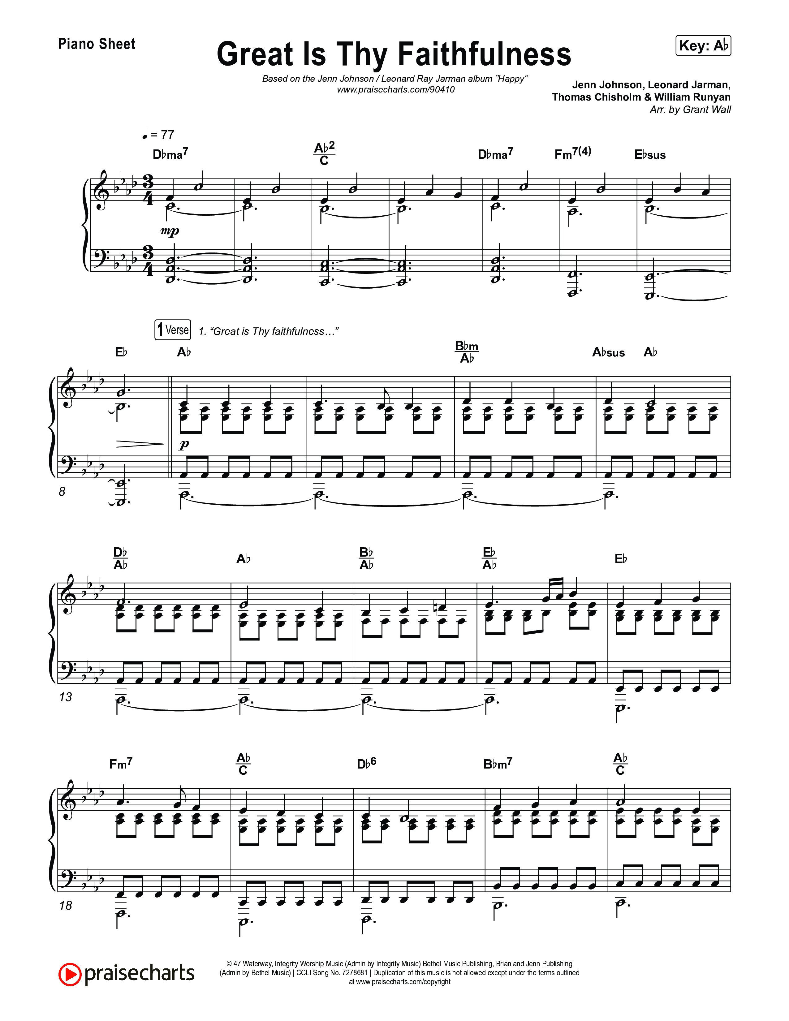 Great Is Thy Faithfulness Piano Sheet (Jenn Johnson / Leonard Ray Jarman)