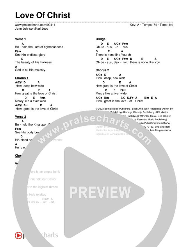 Love Of Christ Chords & Lyrics (Jenn Johnson / Kari Jobe)