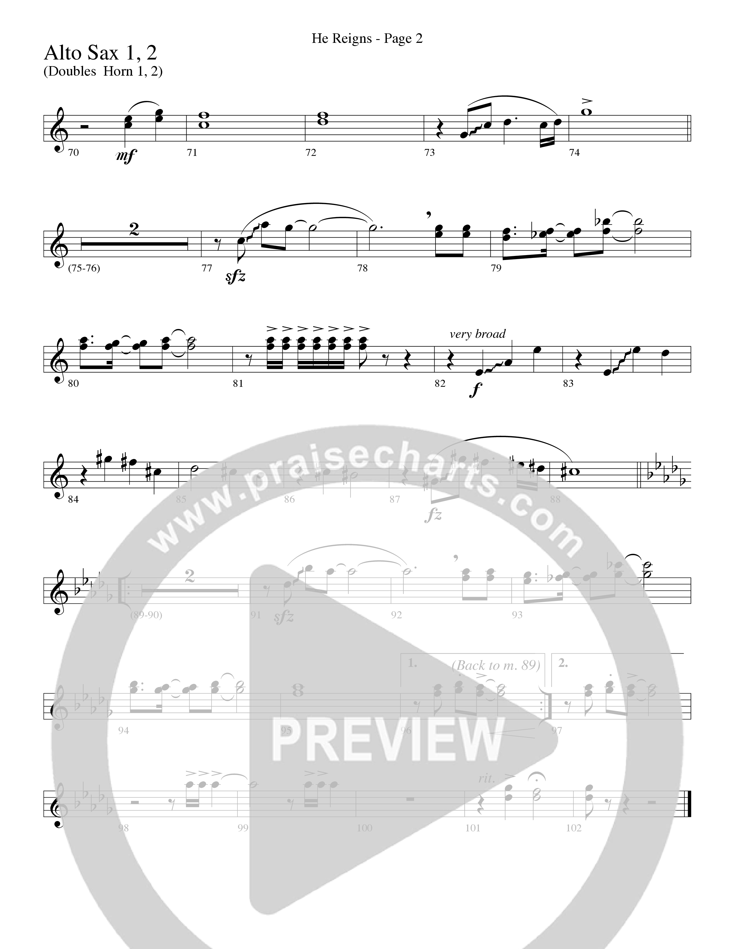 He Reigns (Choral Anthem SATB) Alto Sax (Word Music Choral / Arr. Lari Goss)