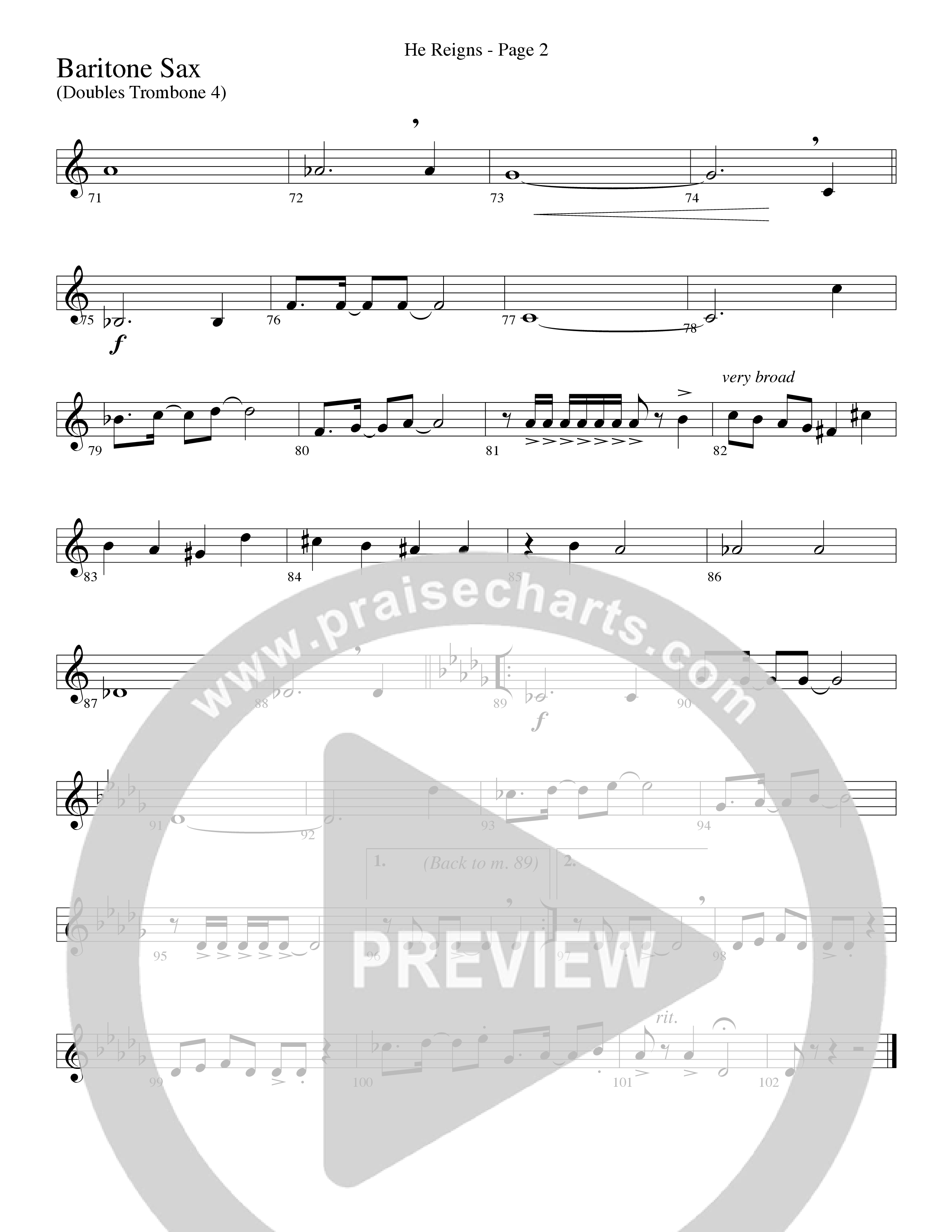 He Reigns (Choral Anthem SATB) Bari Sax (Word Music Choral / Arr. Lari Goss)