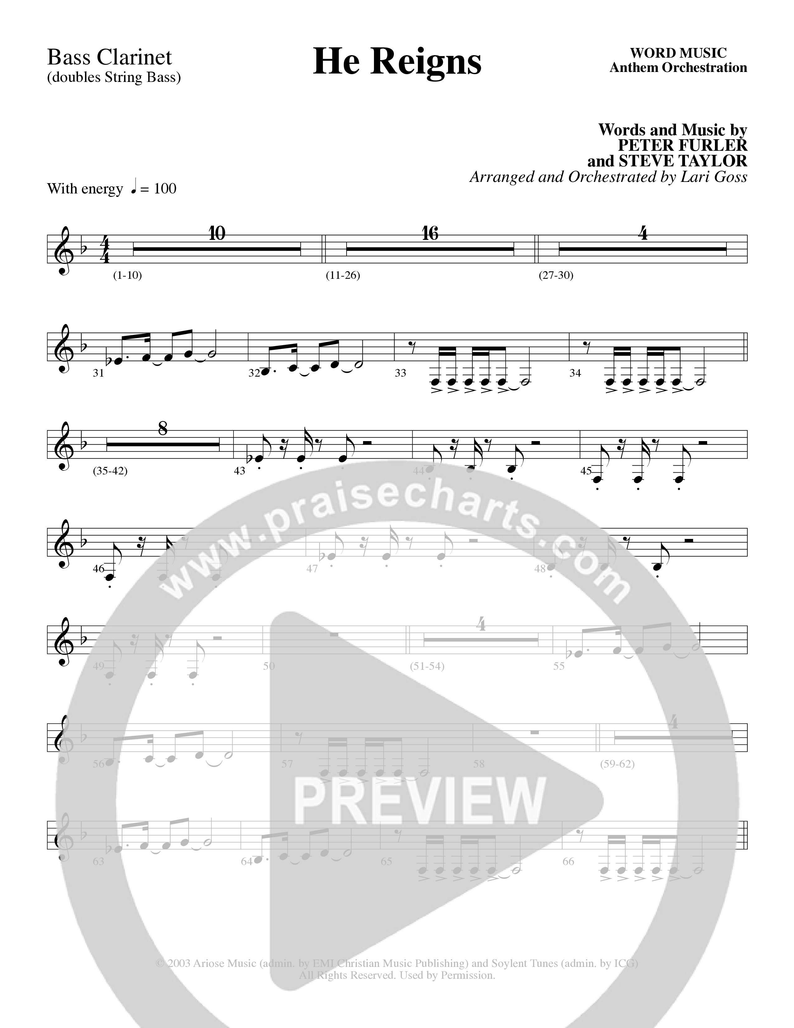 He Reigns (Choral Anthem SATB) Bass Clarinet (Word Music Choral / Arr. Lari Goss)