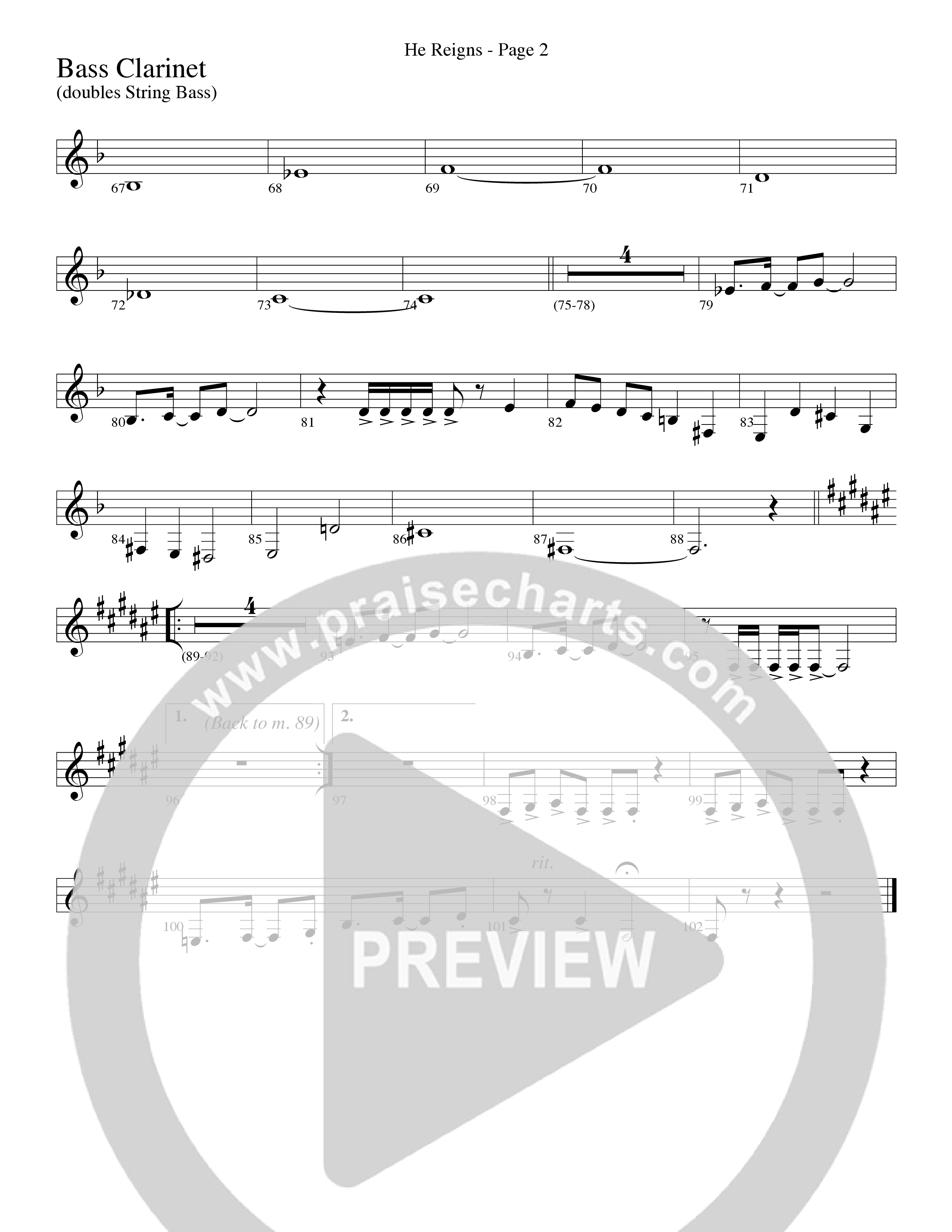 He Reigns (Choral Anthem SATB) Bass Clarinet (Word Music Choral / Arr. Lari Goss)