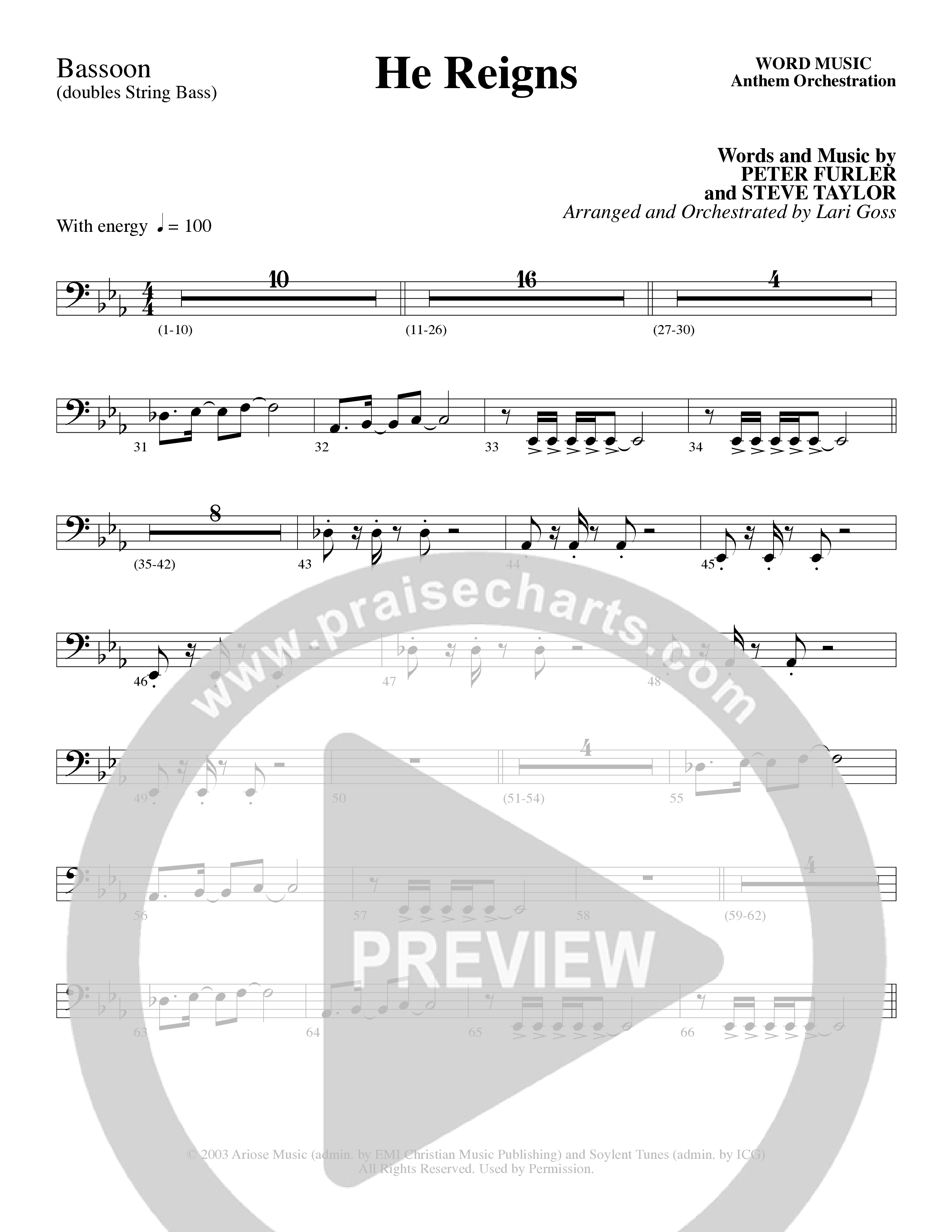 He Reigns (Choral Anthem SATB) Bassoon (Word Music Choral / Arr. Lari Goss)