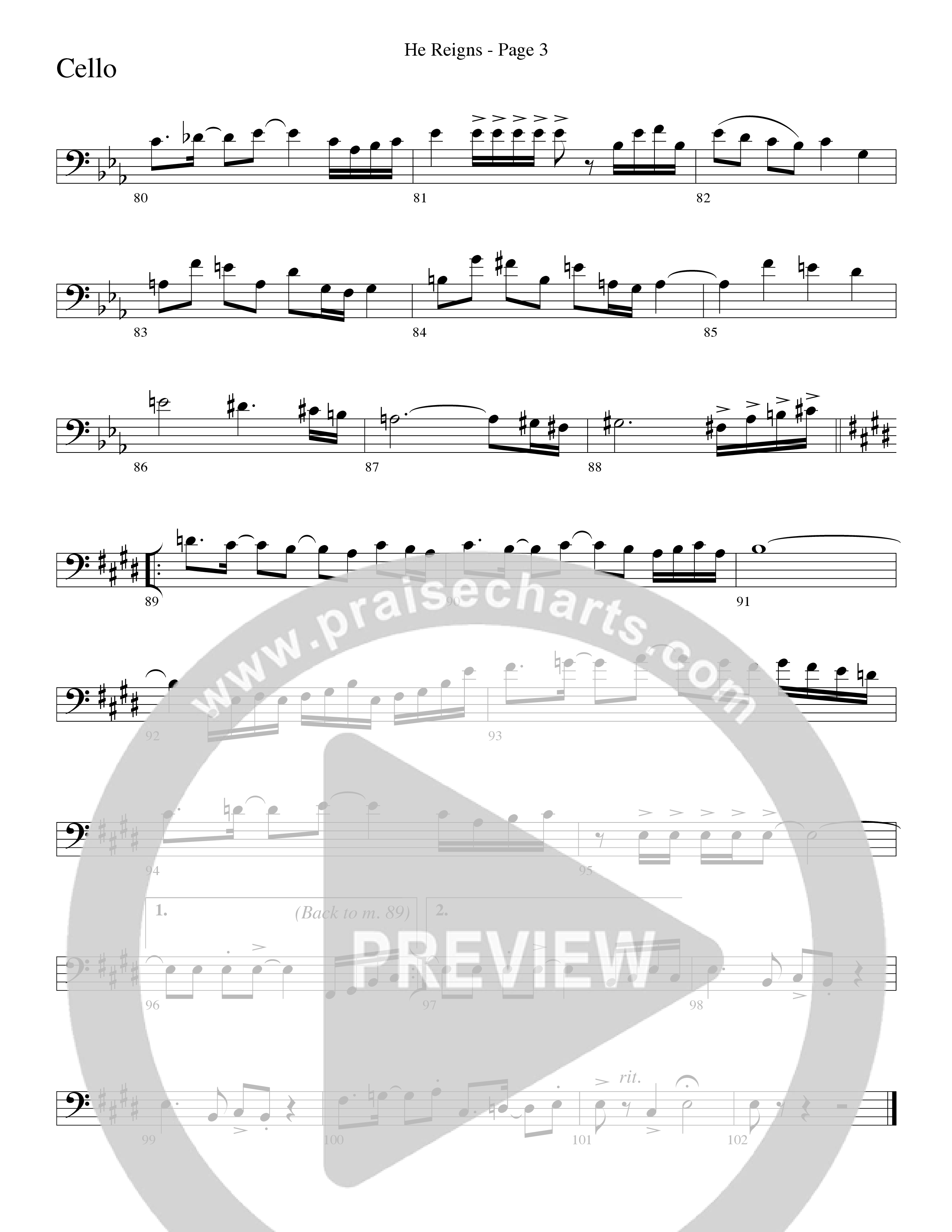 He Reigns (Choral Anthem SATB) Cello (Word Music Choral / Arr. Lari Goss)