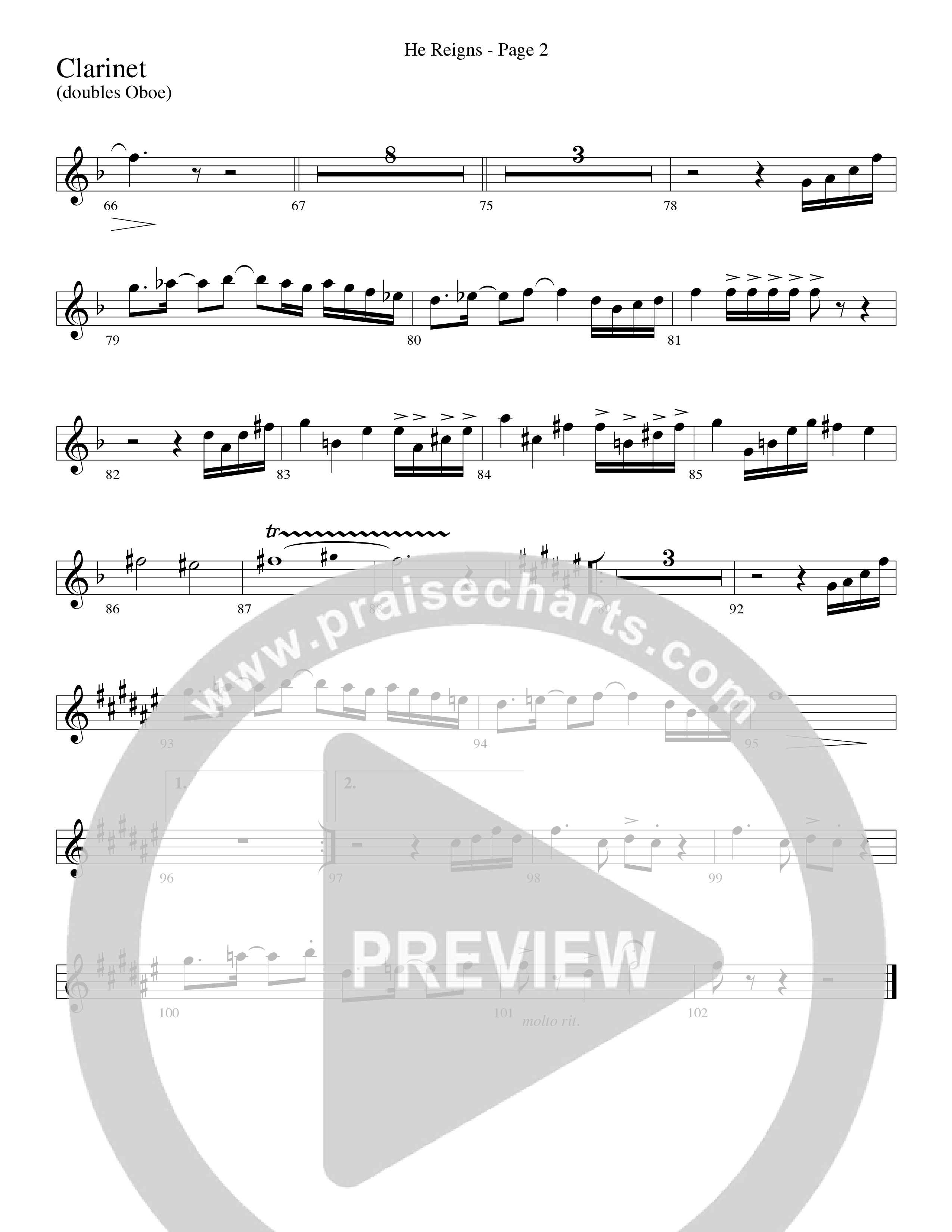 He Reigns (Choral Anthem SATB) Clarinet (Word Music Choral / Arr. Lari Goss)