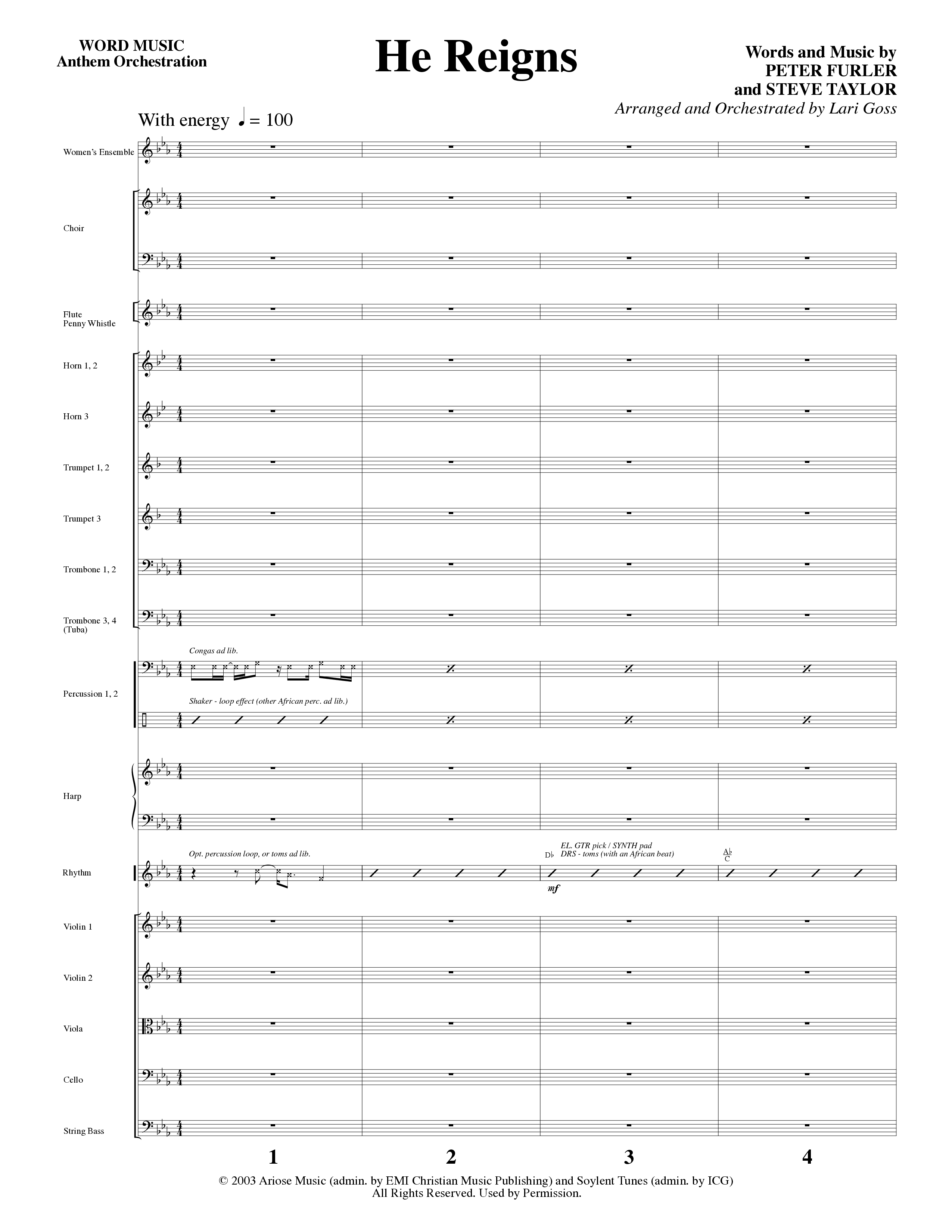 He Reigns (Choral Anthem SATB) Orchestration (Word Music Choral / Arr. Lari Goss)