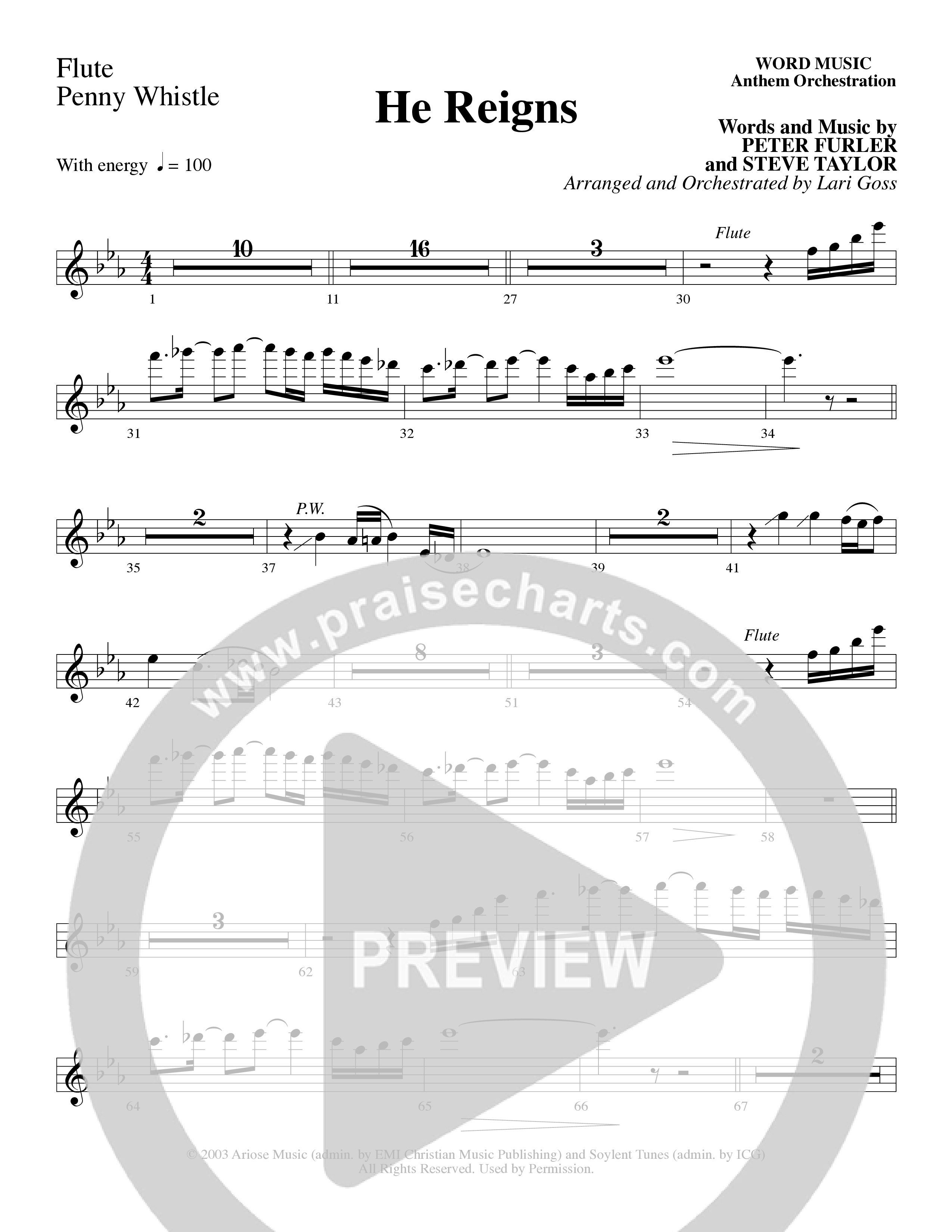 He Reigns (Choral Anthem SATB) Flute (Word Music Choral / Arr. Lari Goss)