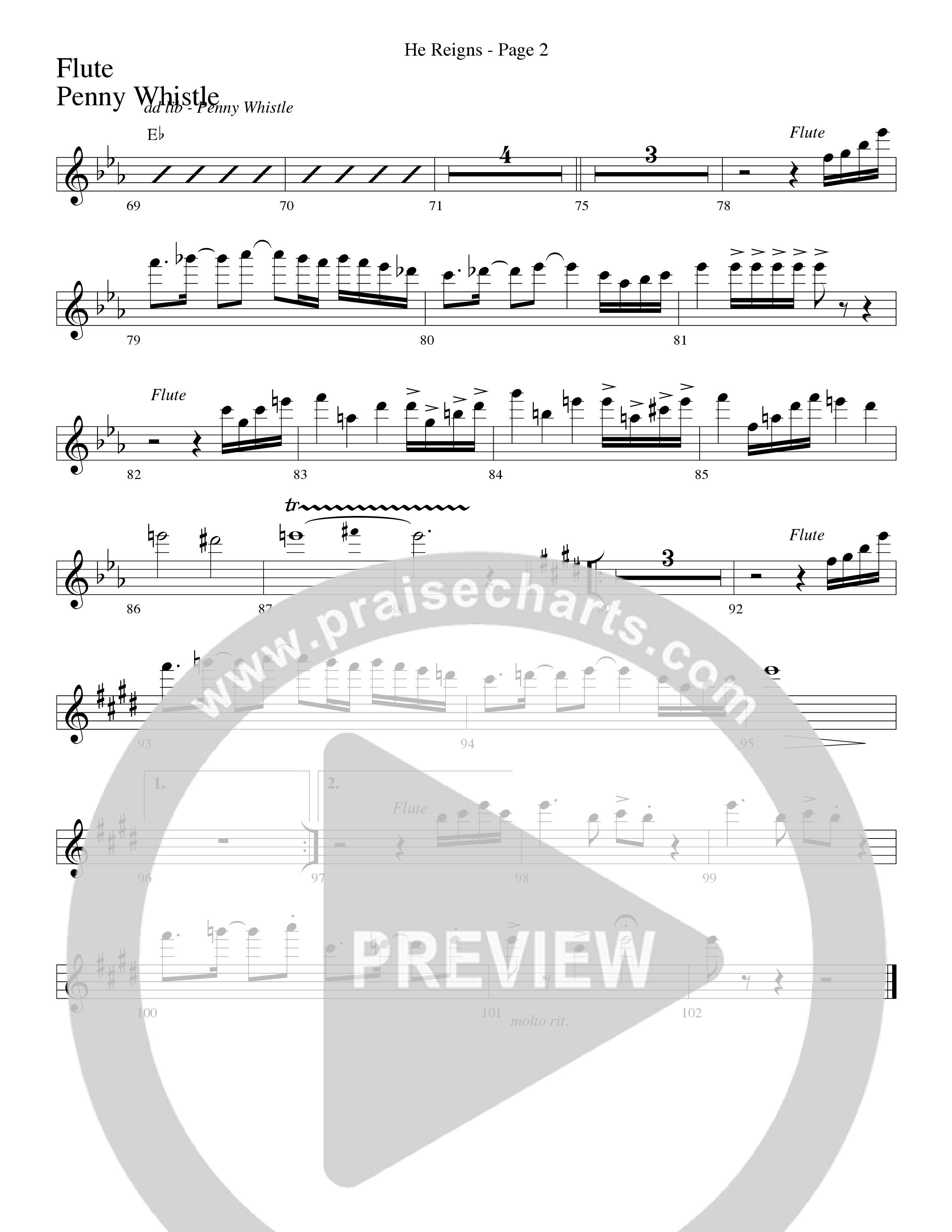 He Reigns (Choral Anthem SATB) Flute (Word Music Choral / Arr. Lari Goss)