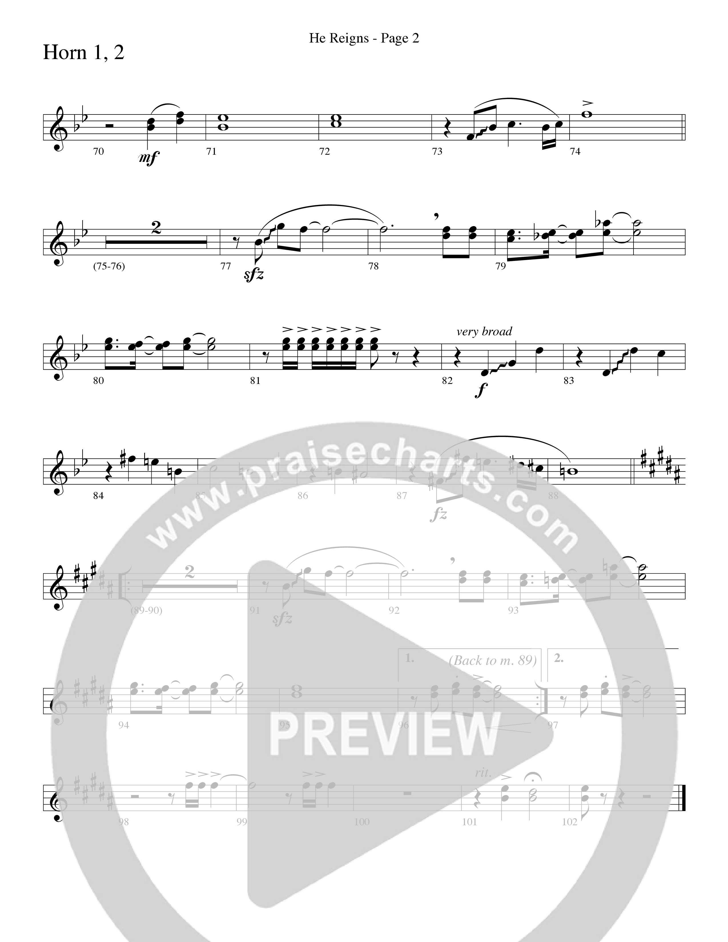 He Reigns (Choral Anthem SATB) French Horn 1/2 (Word Music Choral / Arr. Lari Goss)