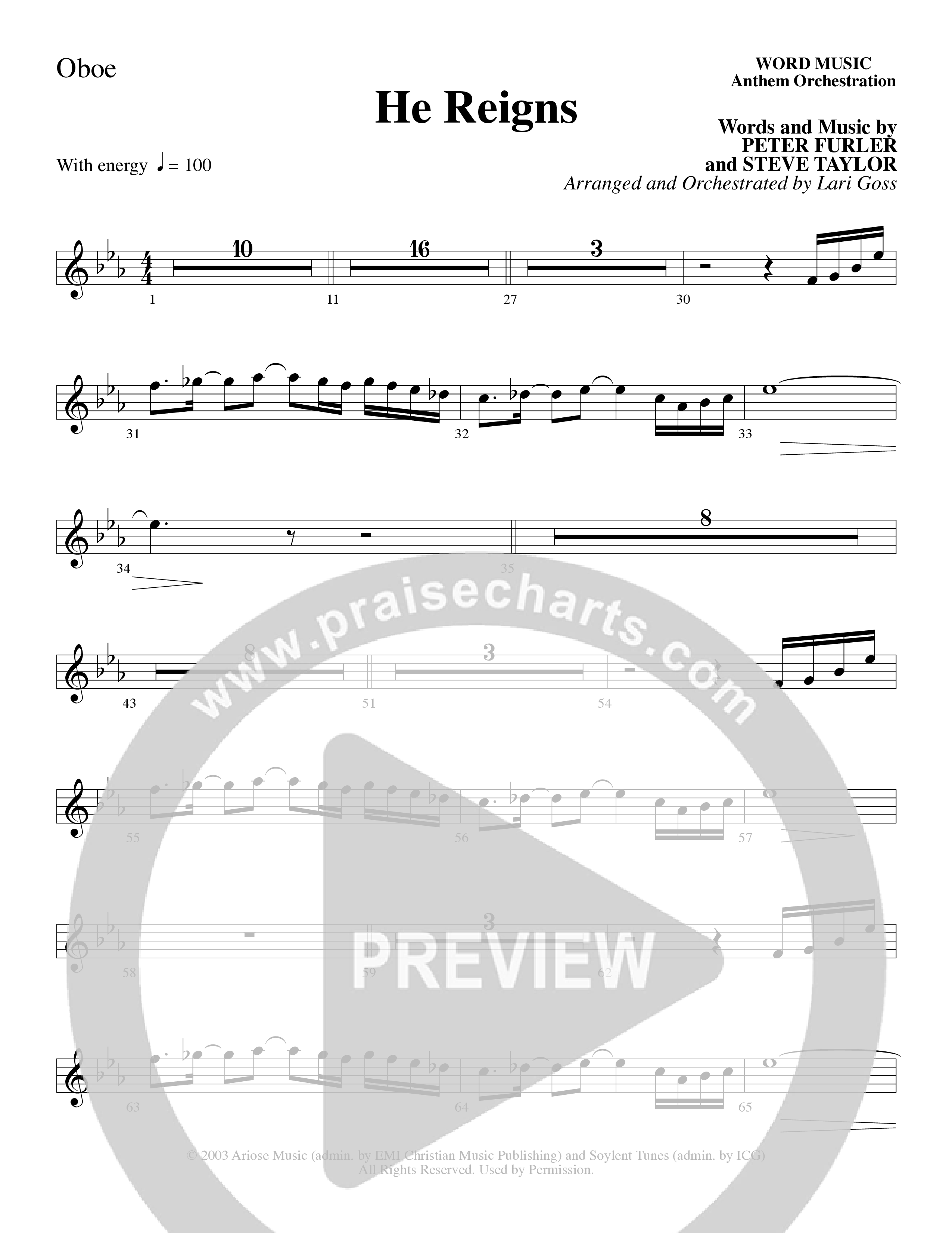 He Reigns (Choral Anthem SATB) Oboe (Word Music Choral / Arr. Lari Goss)