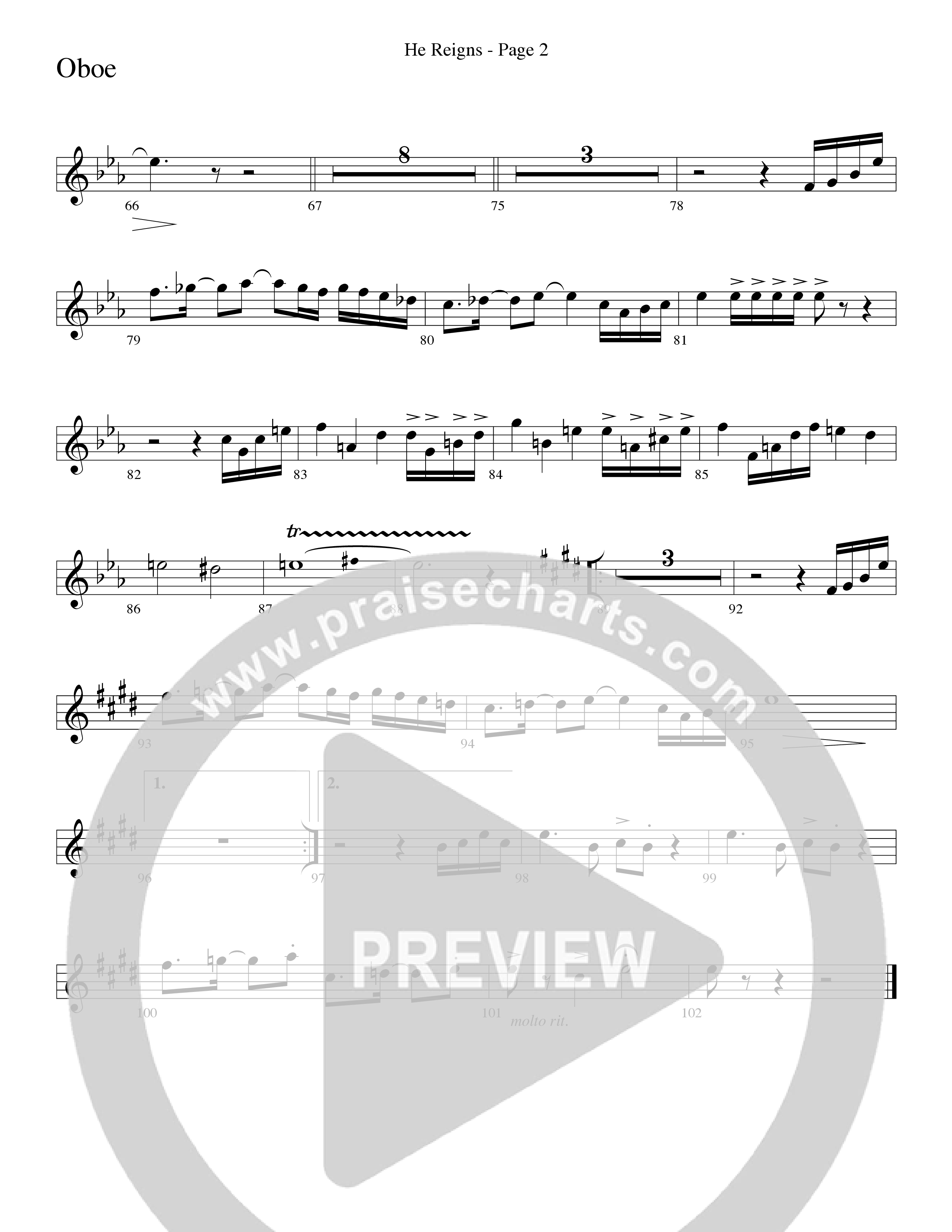He Reigns (Choral Anthem SATB) Oboe (Word Music Choral / Arr. Lari Goss)