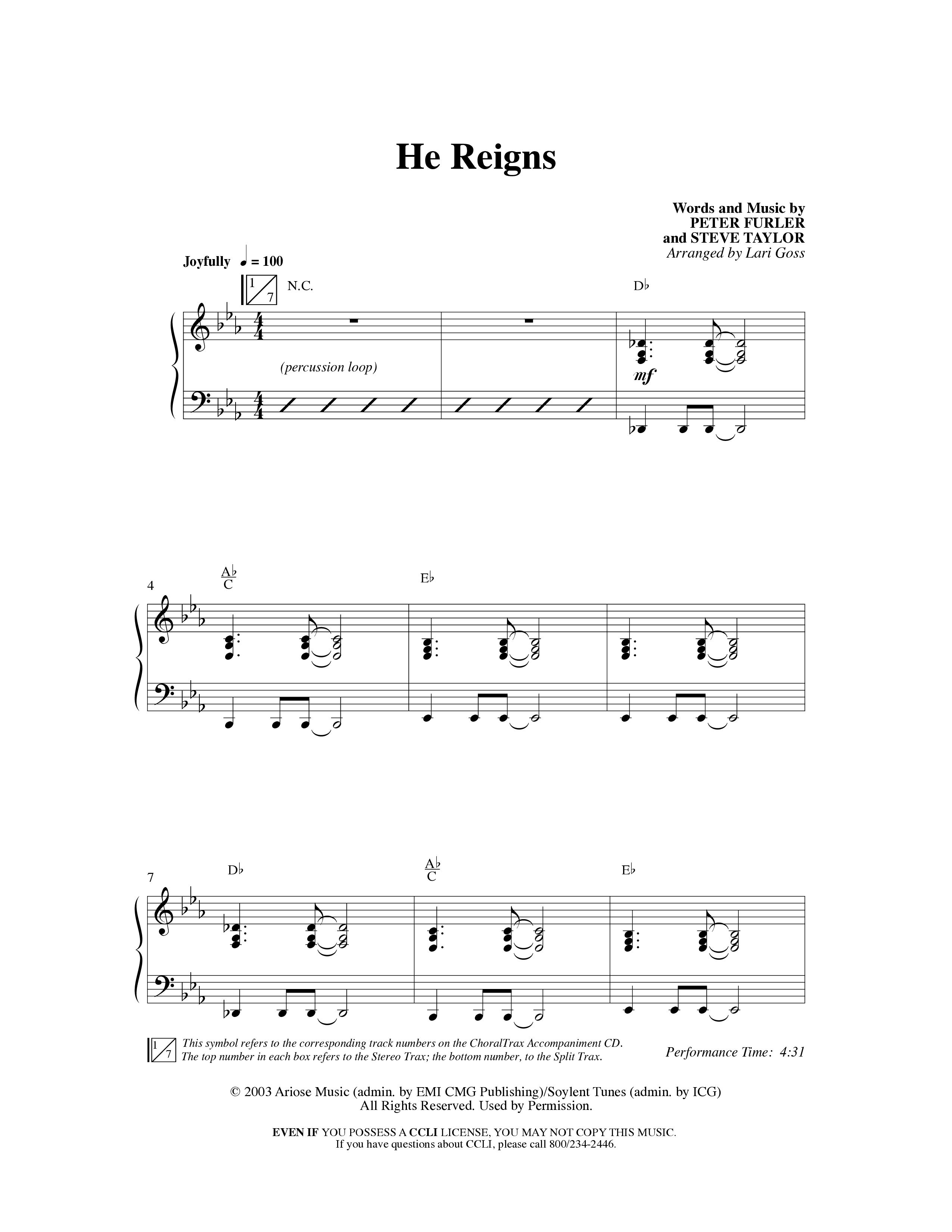 He Reigns (Choral Anthem SATB) Anthem (SATB/Piano) (Word Music Choral / Arr. Lari Goss)