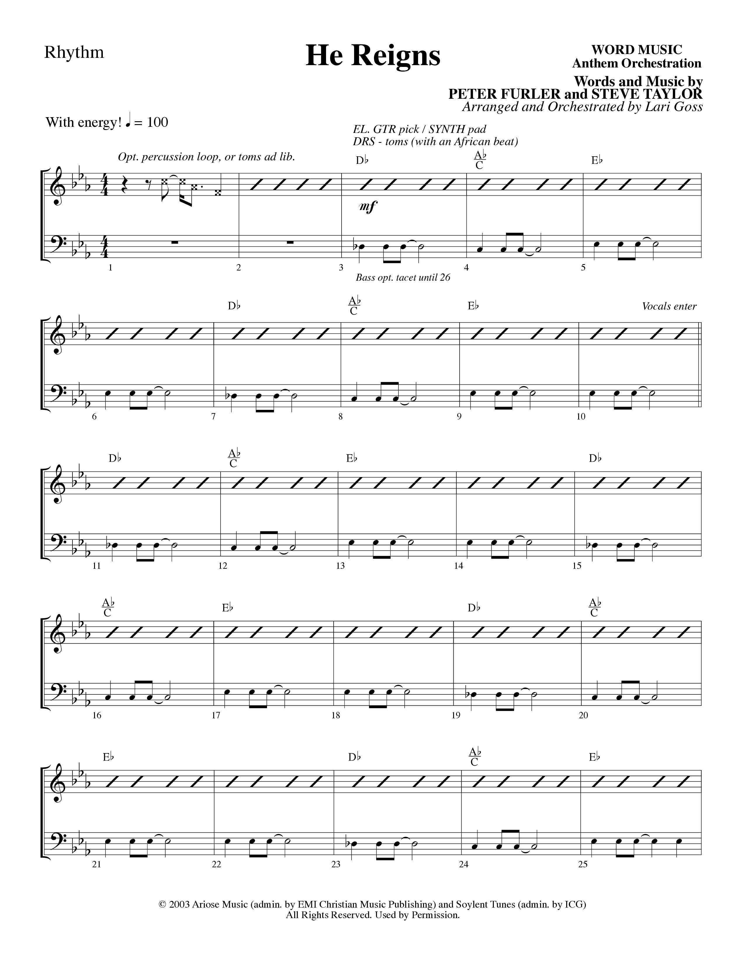 He Reigns (Choral Anthem SATB) Rhythm Chart (Word Music Choral / Arr. Lari Goss)