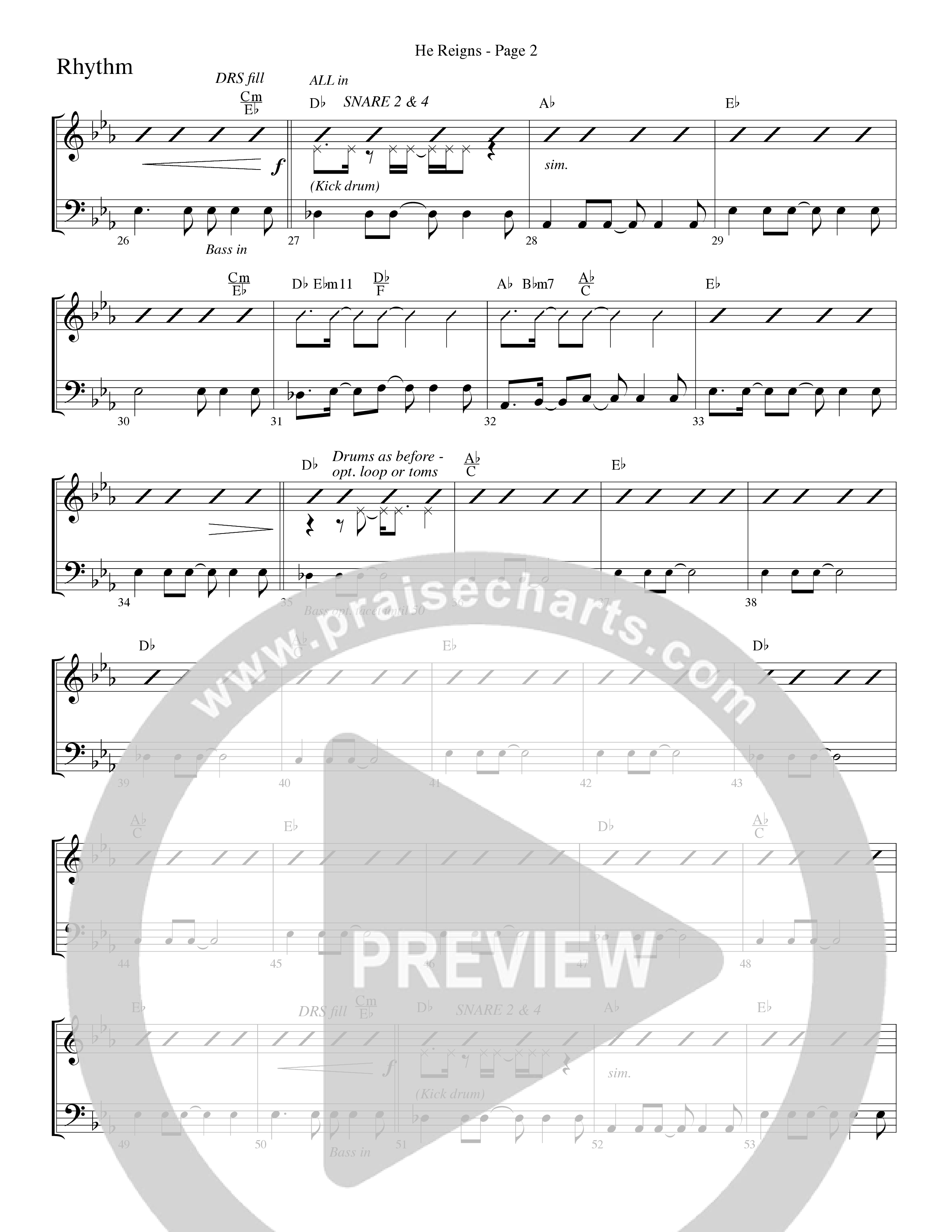He Reigns (Choral Anthem SATB) Rhythm Chart (Word Music Choral / Arr. Lari Goss)
