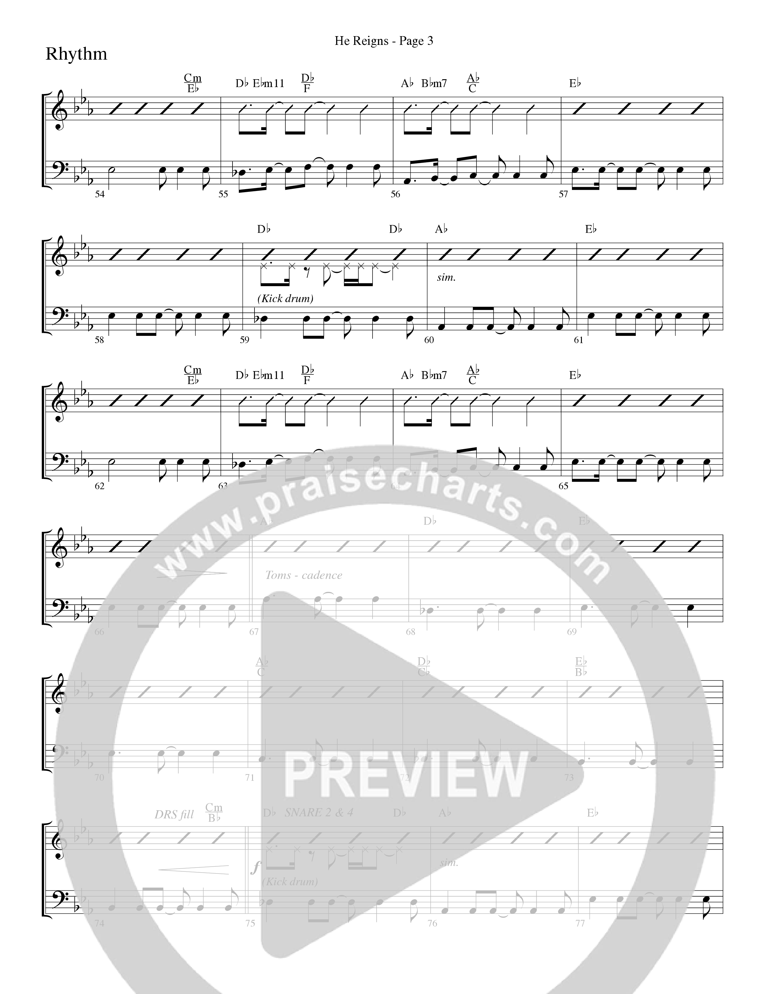 He Reigns (Choral Anthem SATB) Rhythm Chart (Word Music Choral / Arr. Lari Goss)