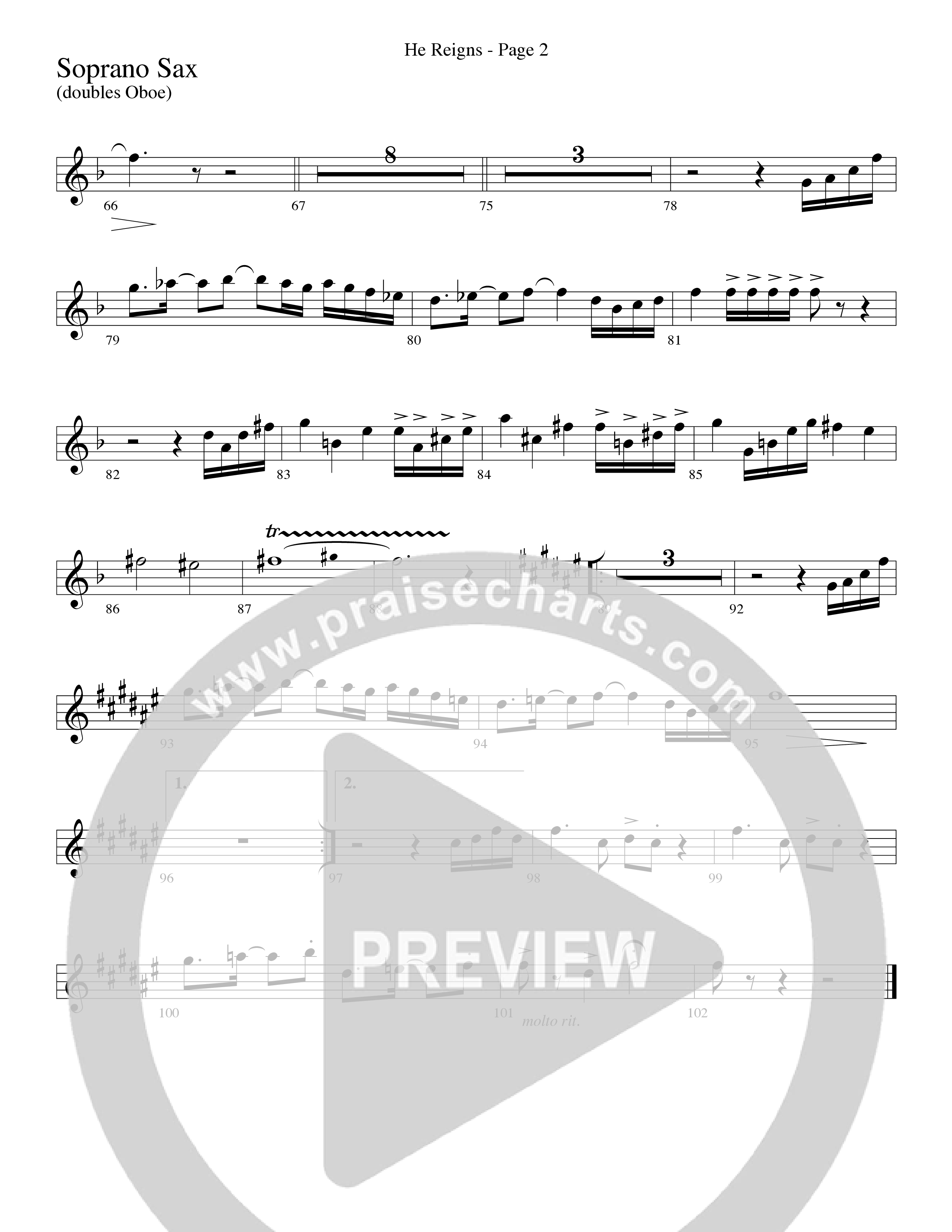 He Reigns (Choral Anthem SATB) Soprano Sax (Word Music Choral / Arr. Lari Goss)