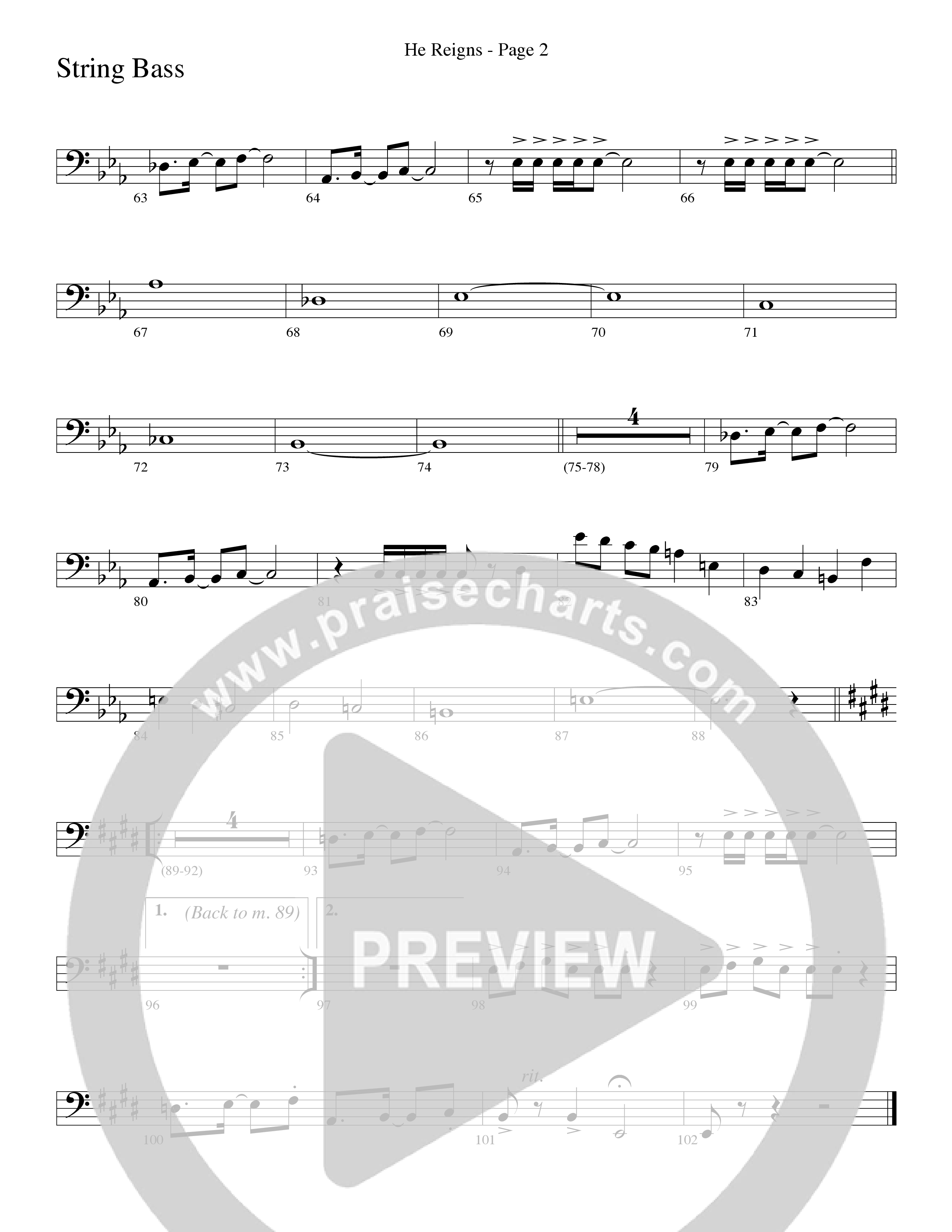 He Reigns (Choral Anthem SATB) String Bass (Word Music Choral / Arr. Lari Goss)