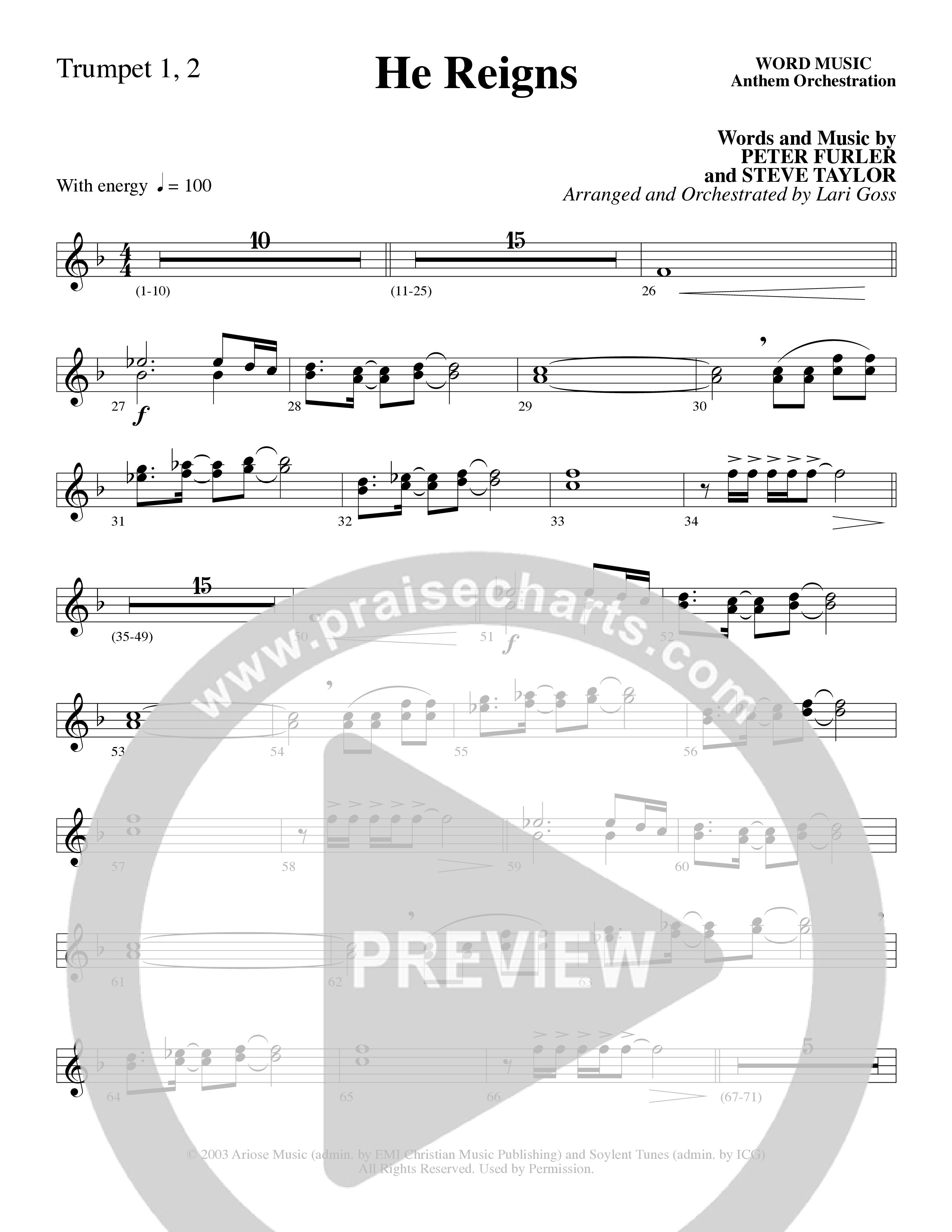 He Reigns (Choral Anthem SATB) Trumpet 1,2 (Word Music Choral / Arr. Lari Goss)