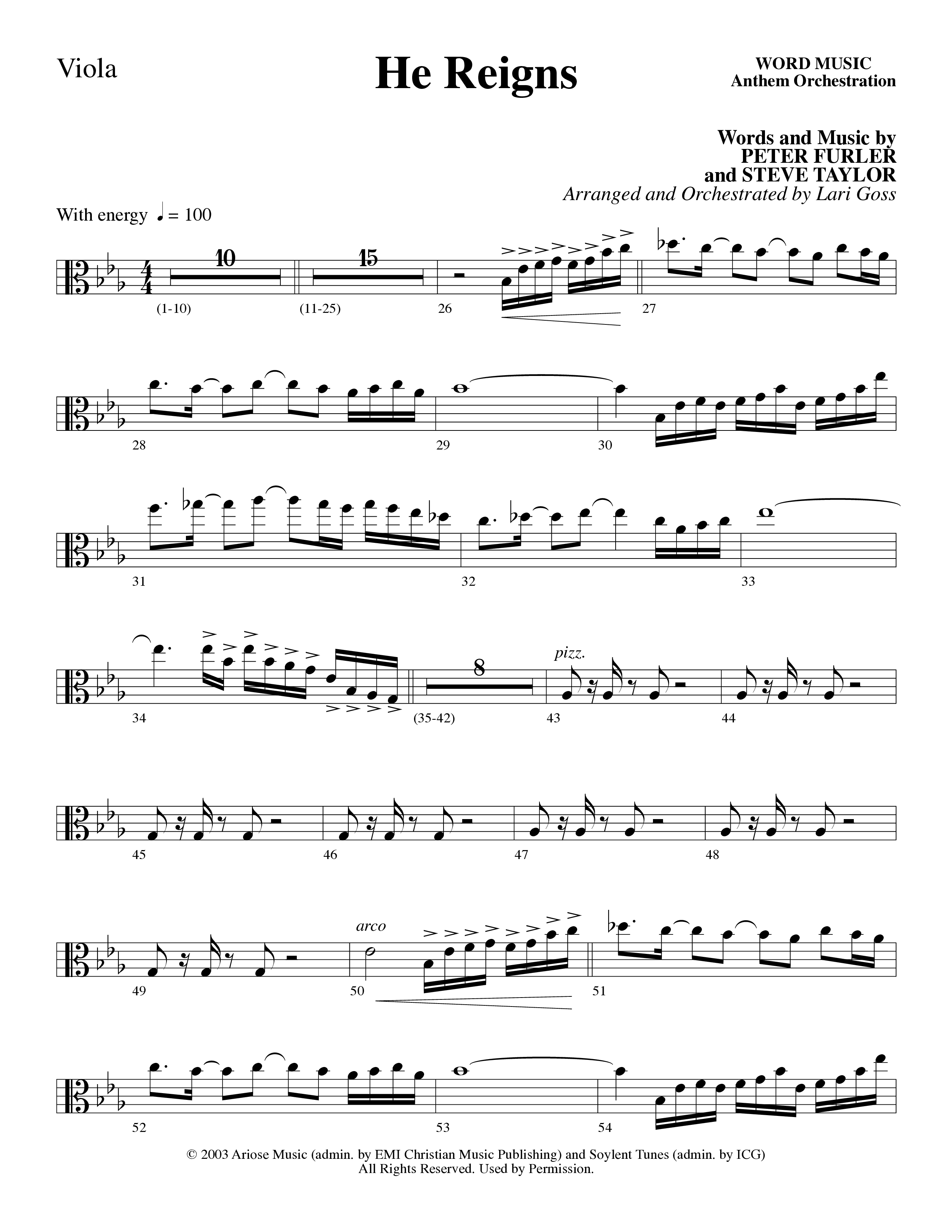 He Reigns (Choral Anthem SATB) Viola (Word Music Choral / Arr. Lari Goss)