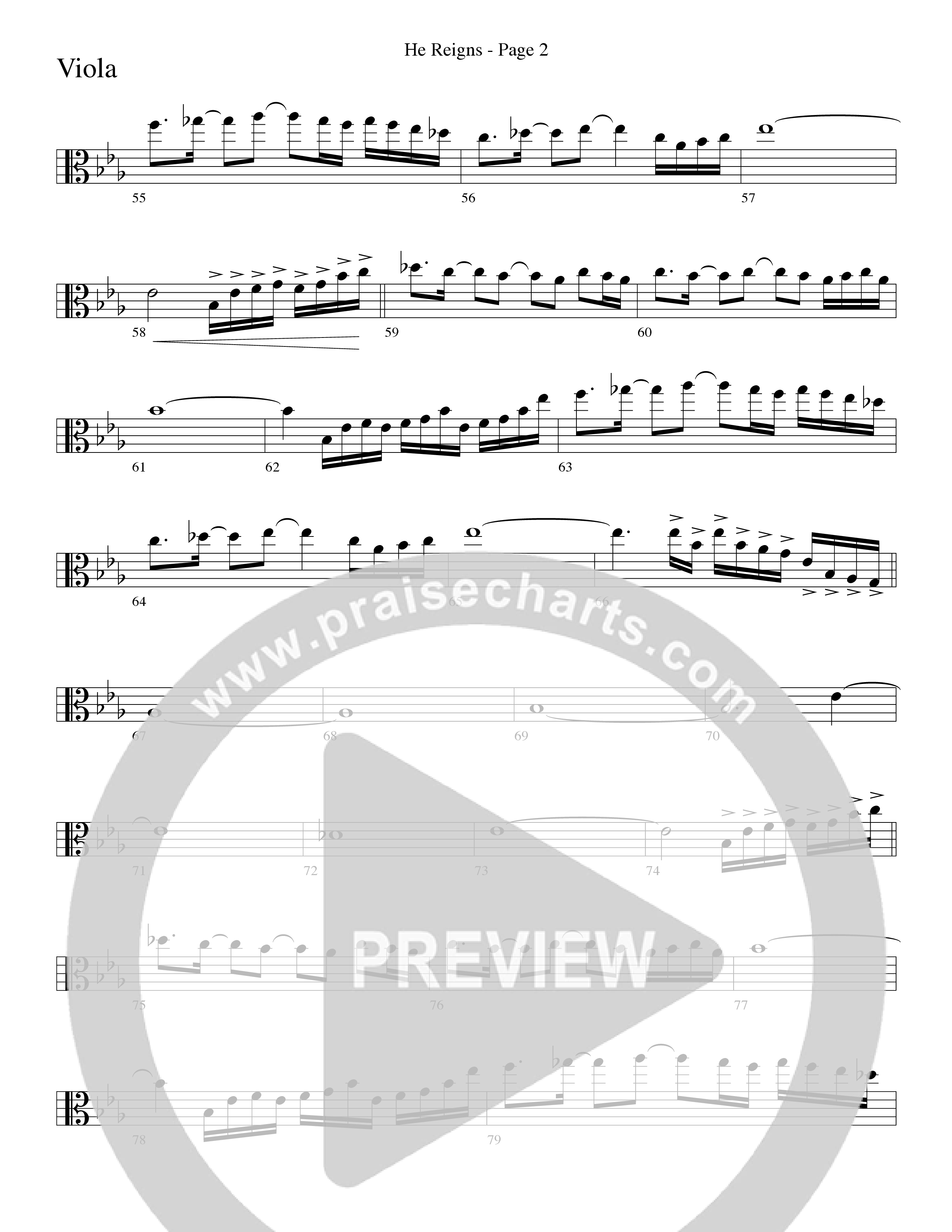 He Reigns (Choral Anthem SATB) Viola (Word Music Choral / Arr. Lari Goss)
