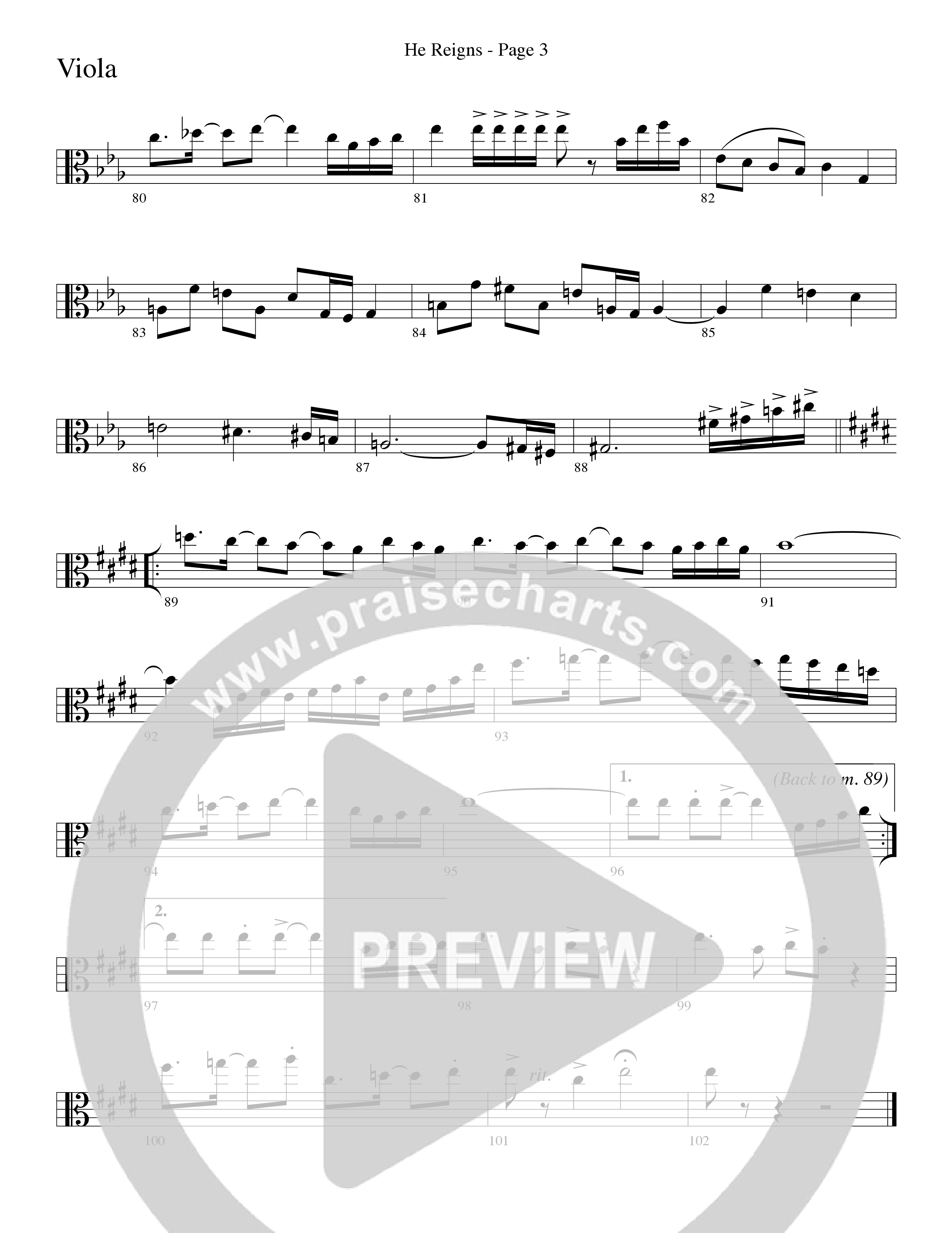 He Reigns (Choral Anthem SATB) Viola (Word Music Choral / Arr. Lari Goss)