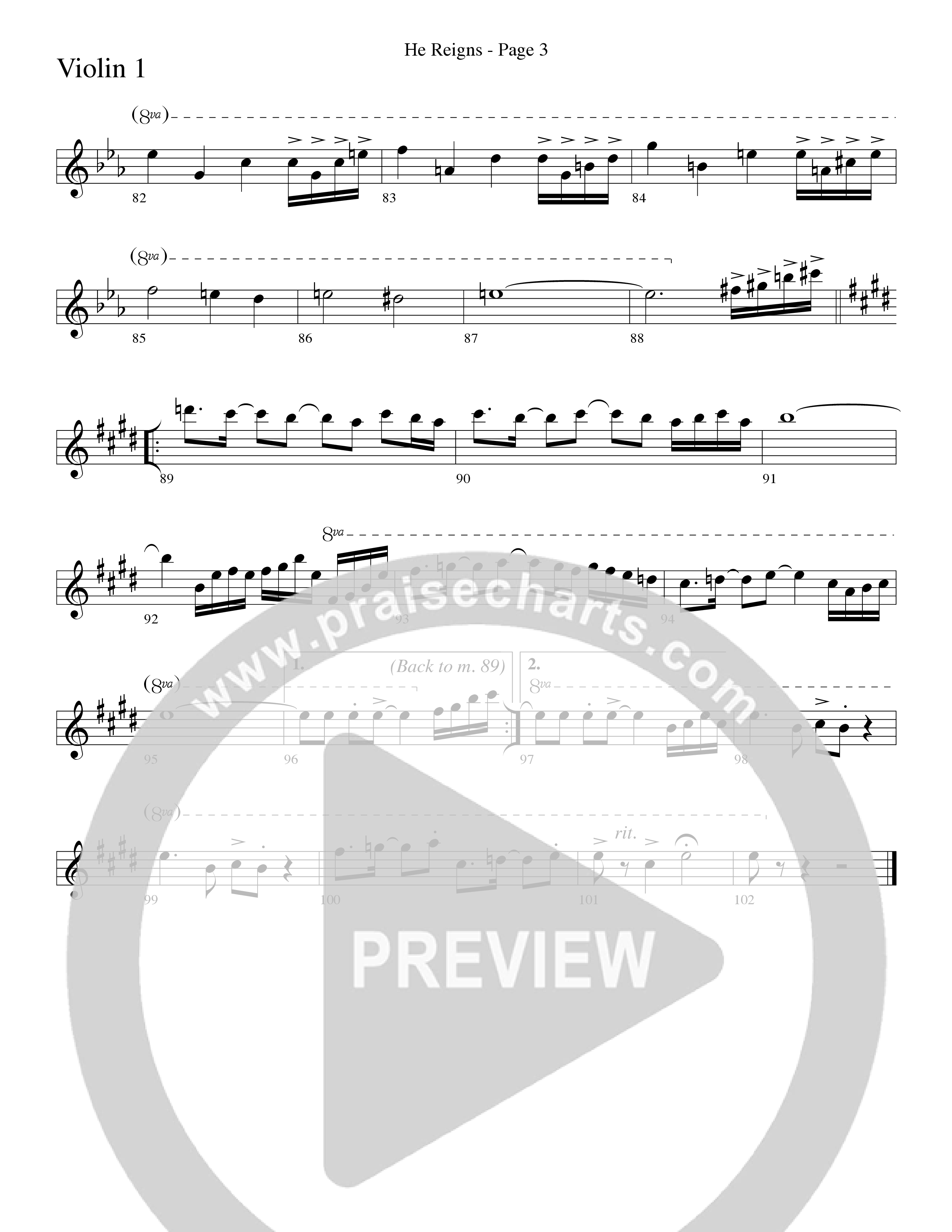 He Reigns (Choral Anthem SATB) Violin 1/2 (Word Music Choral / Arr. Lari Goss)