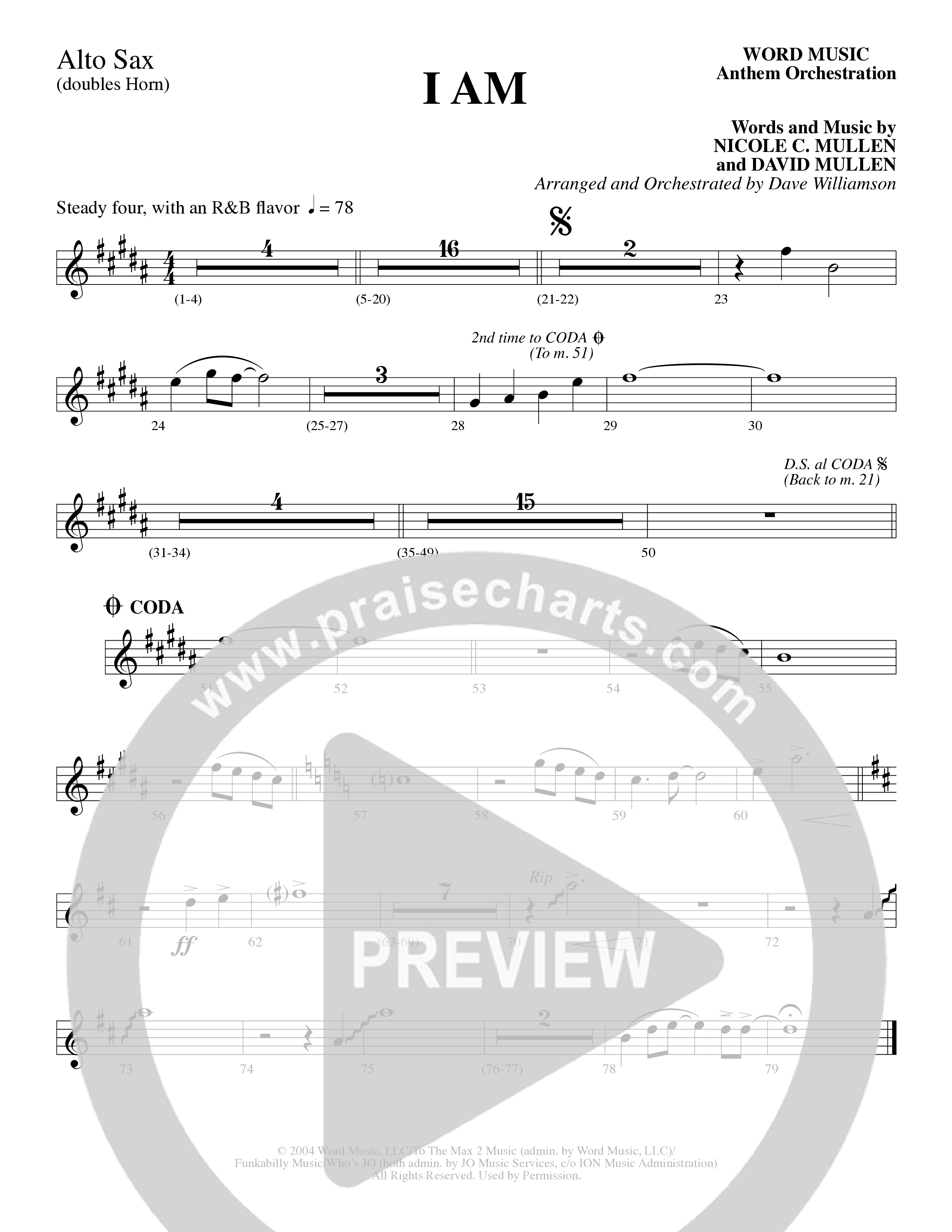 I Am (Choral Anthem SATB) Alto Sax (Word Music Choral / Arr. Dave Williamson)