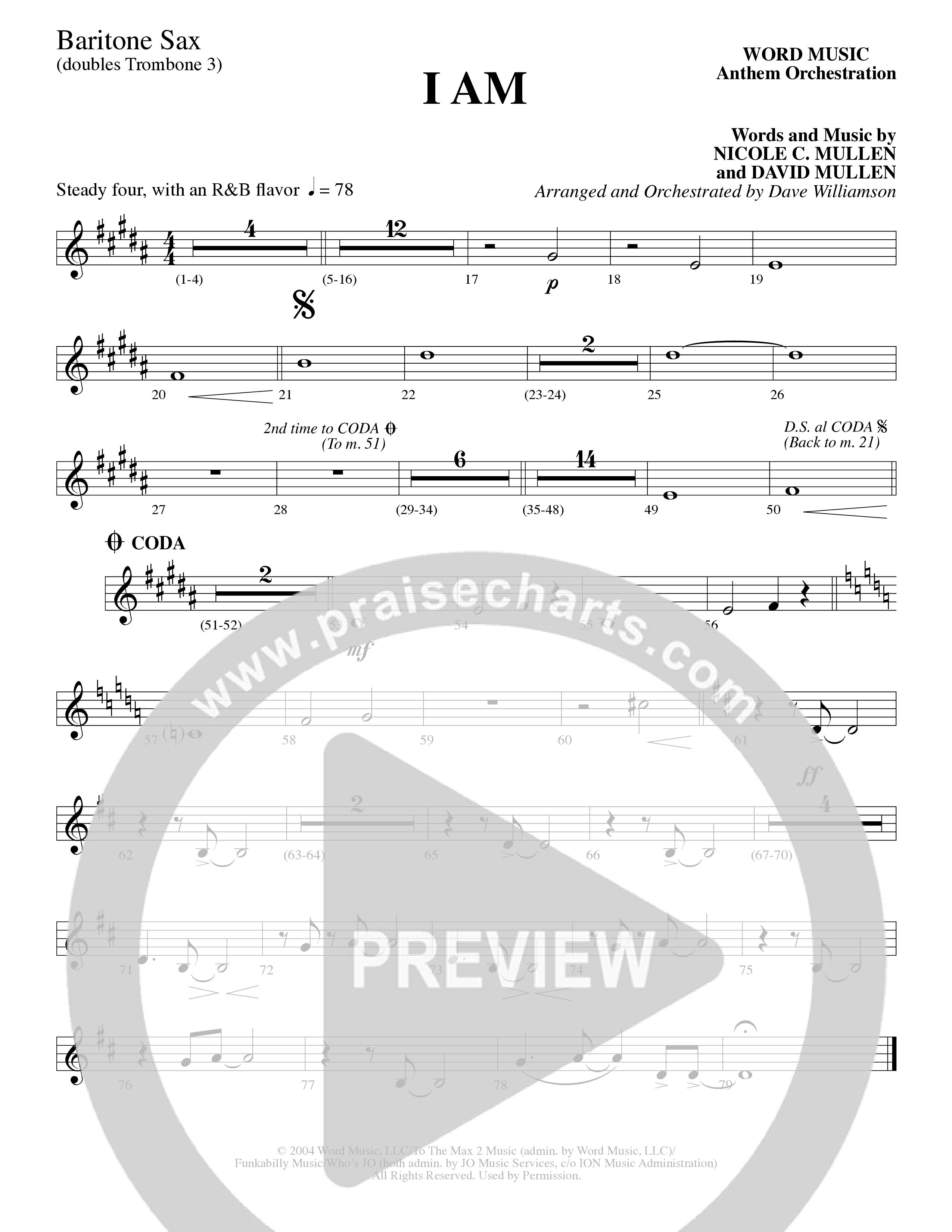 I Am (Choral Anthem SATB) Bari Sax (Word Music Choral / Arr. Dave Williamson)