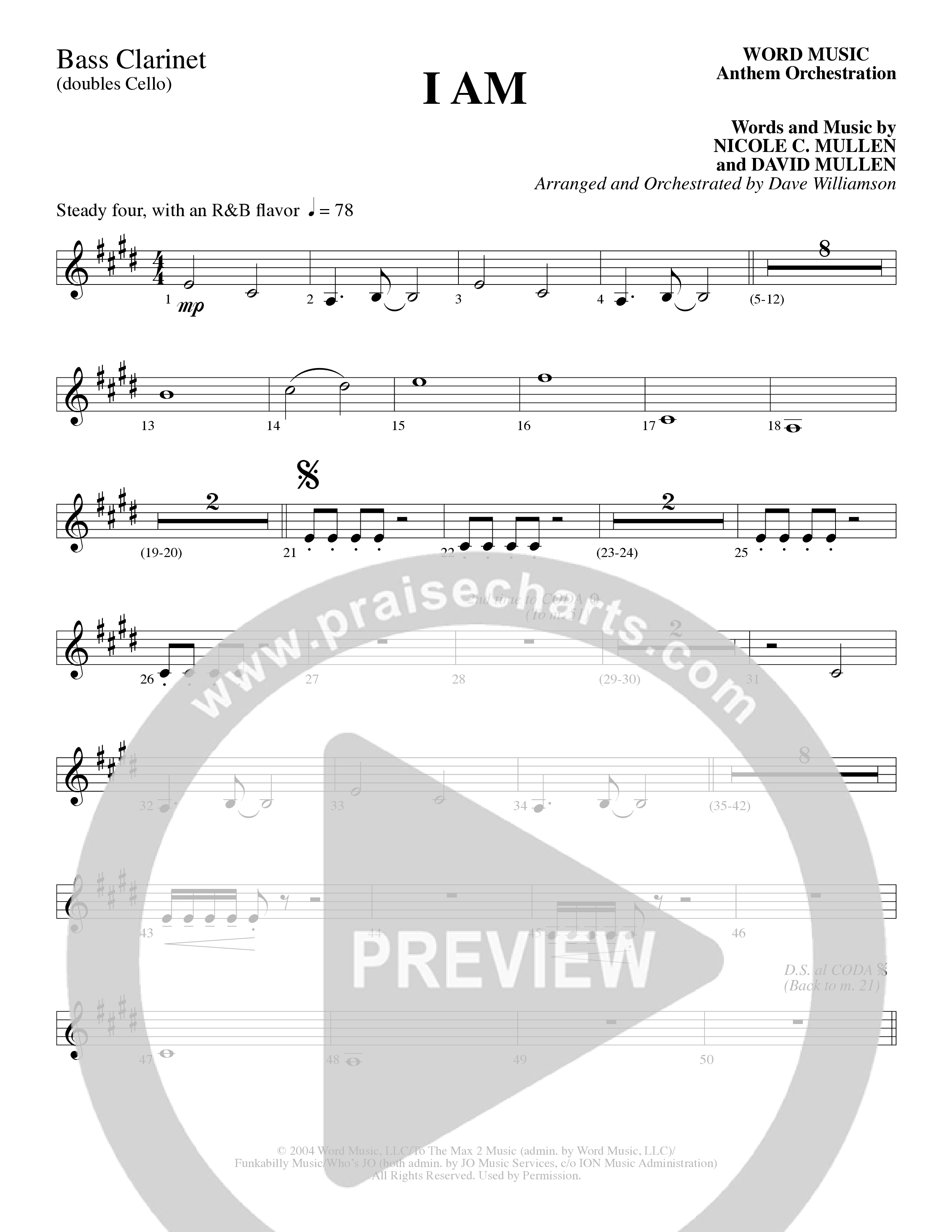 I Am (Choral Anthem SATB) Bass Clarinet (Word Music Choral / Arr. Dave Williamson)