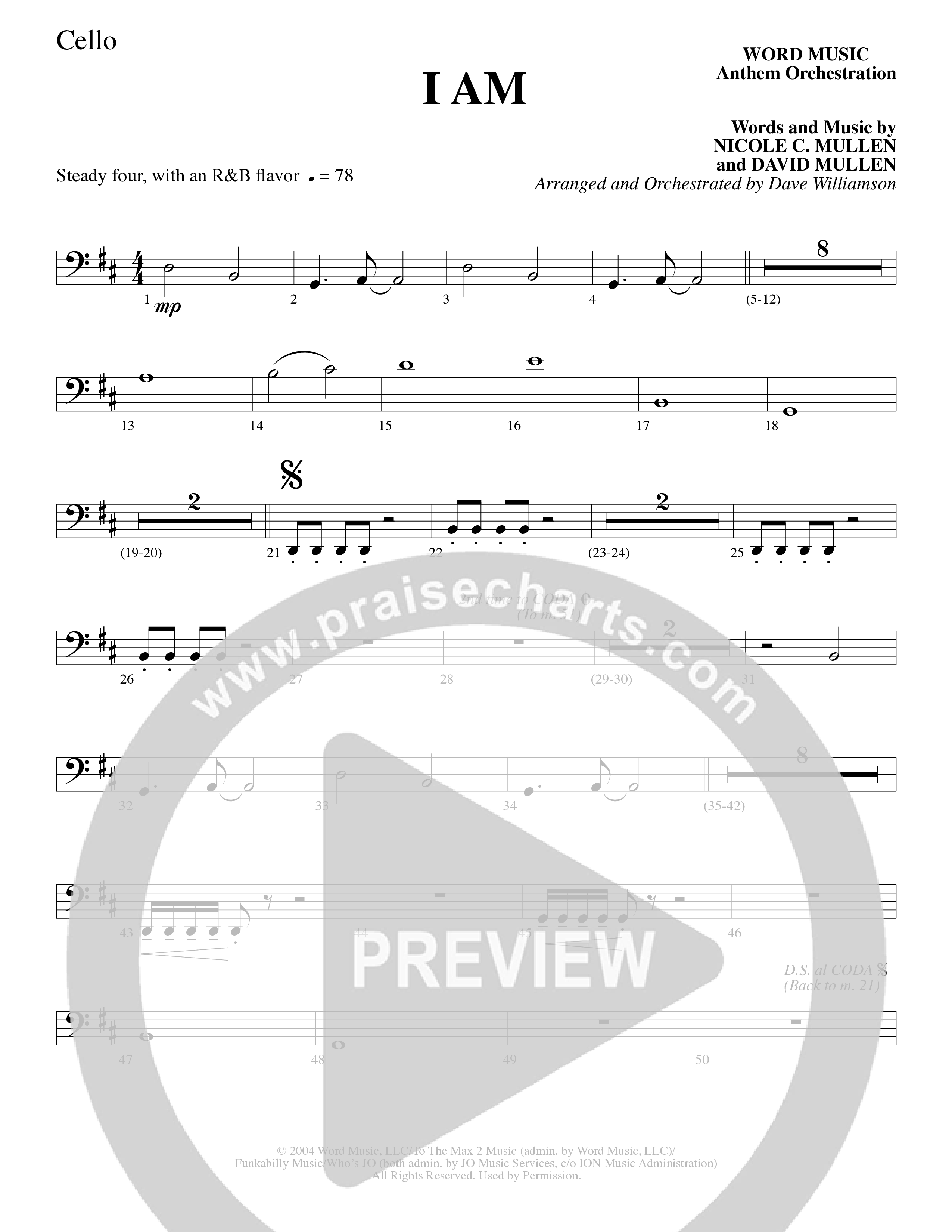 I Am (Choral Anthem SATB) Cello (Word Music Choral / Arr. Dave Williamson)