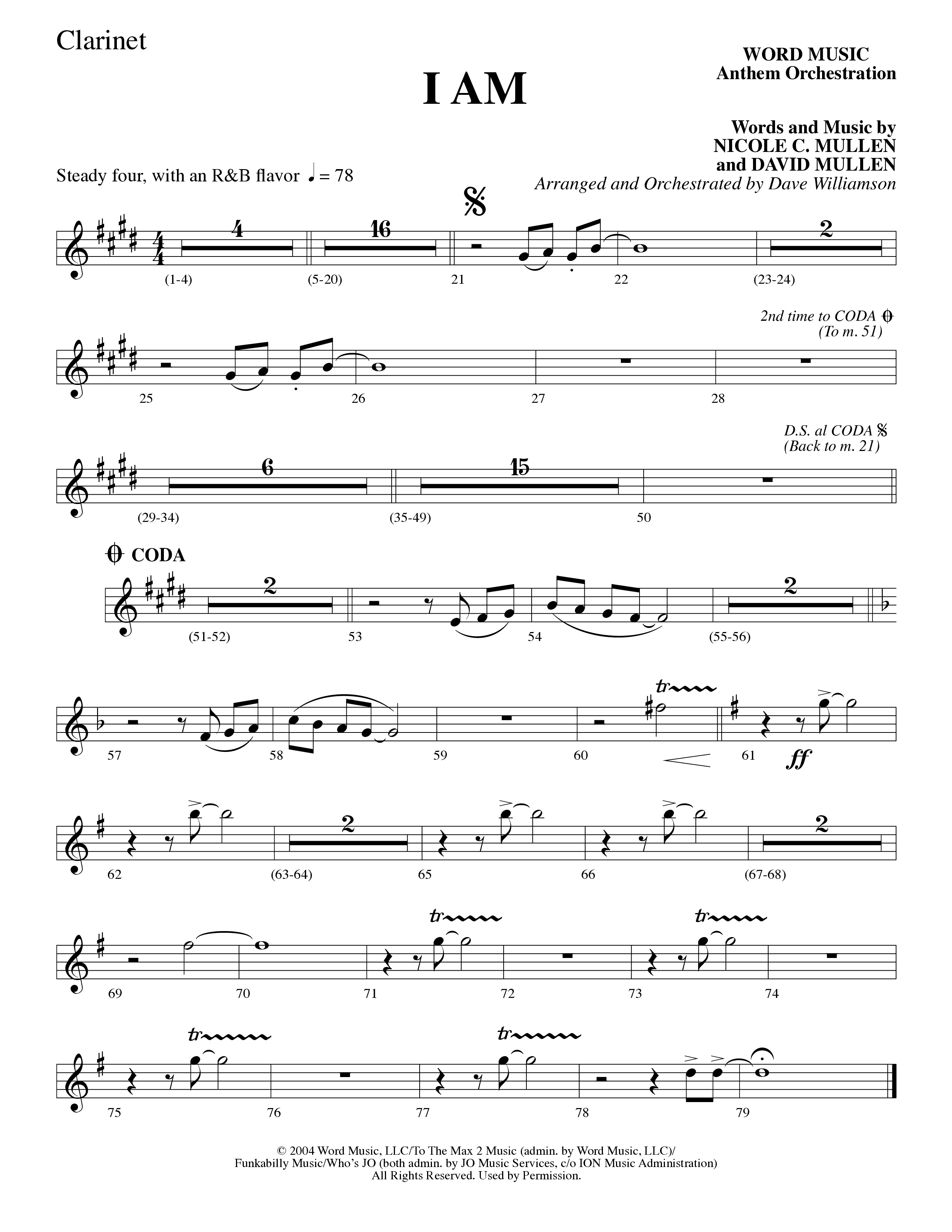 I Am (Choral Anthem SATB) Clarinet (Word Music Choral / Arr. Dave Williamson)