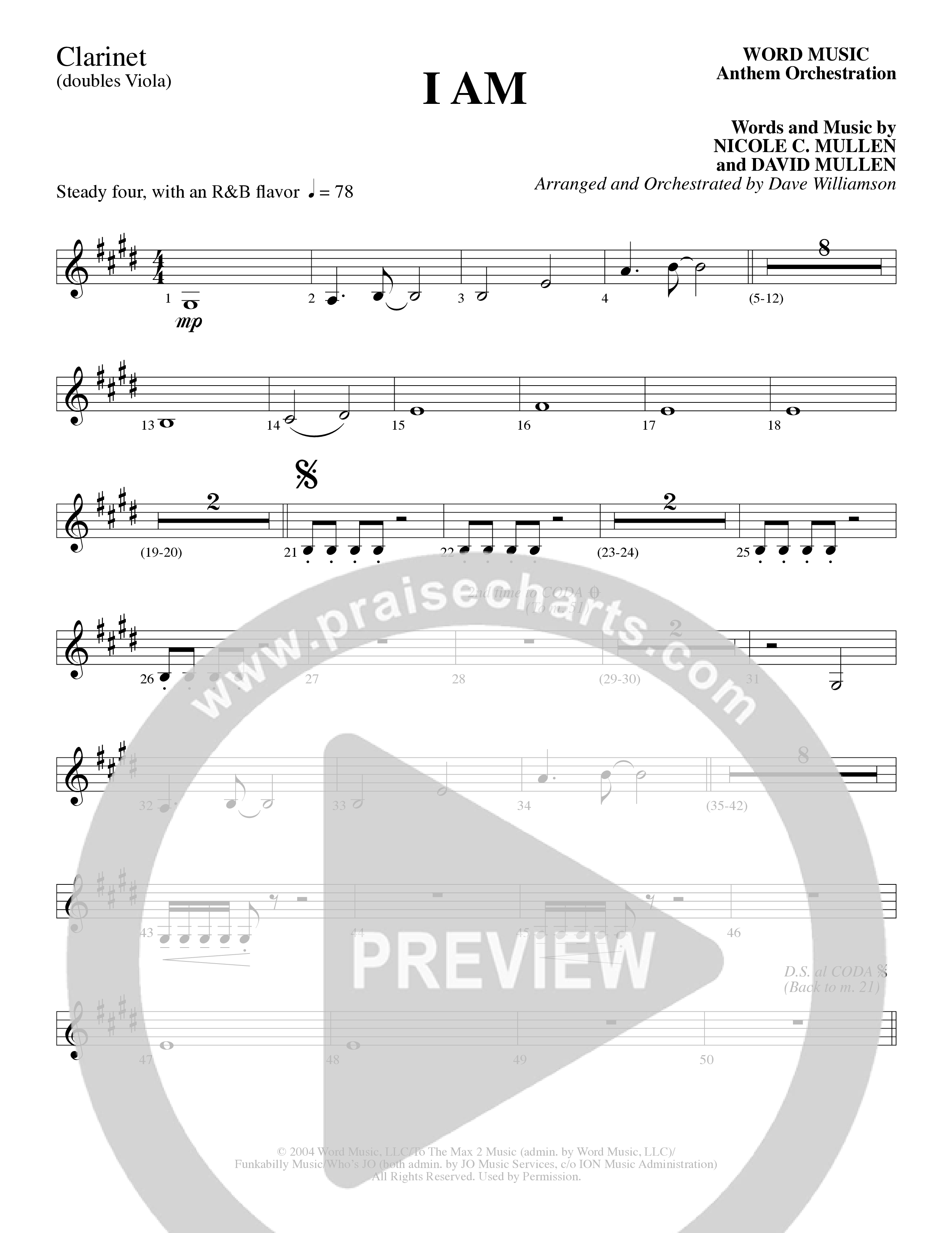 I Am (Choral Anthem SATB) Clarinet (Word Music Choral / Arr. Dave Williamson)
