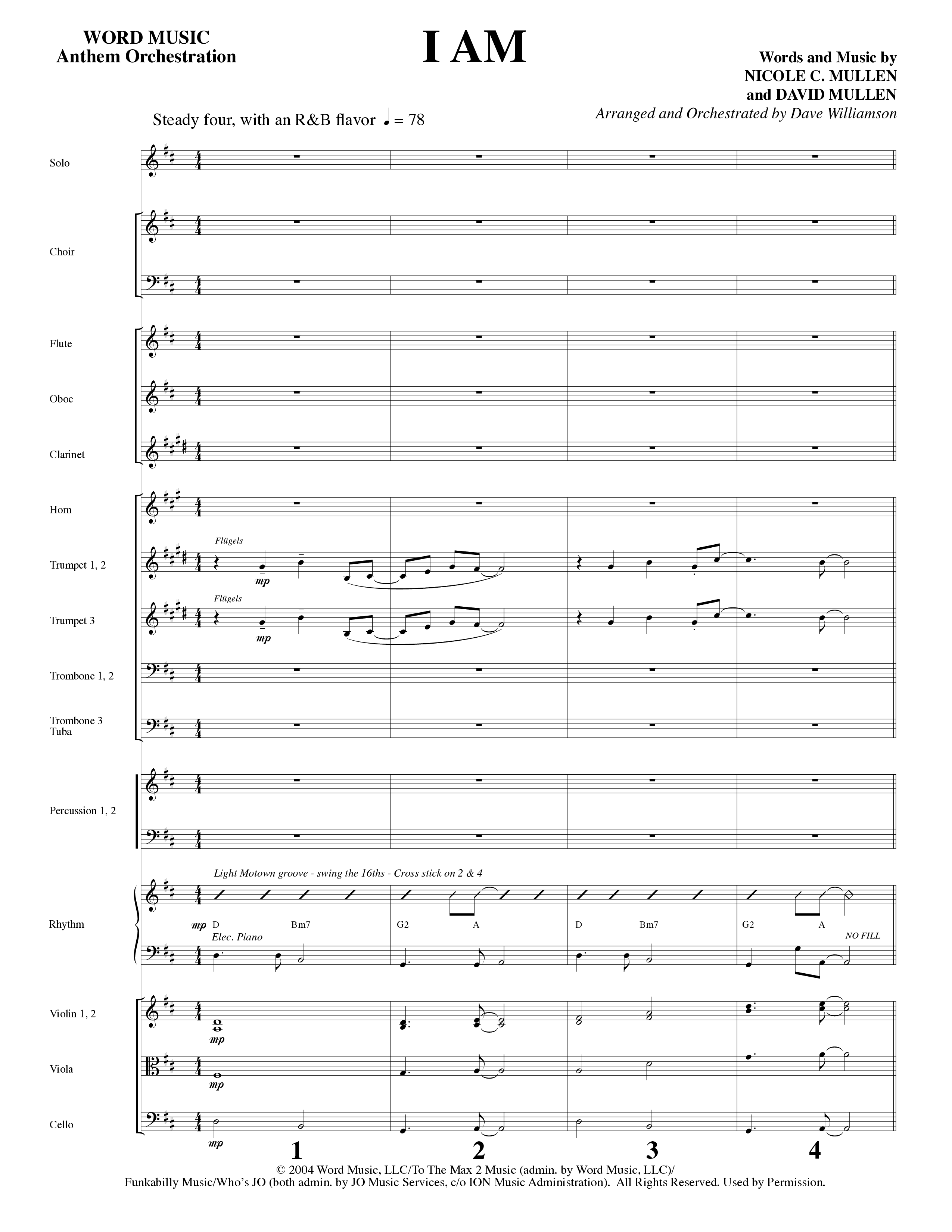 I Am (Choral Anthem SATB) Orchestration (Word Music Choral / Arr. Dave Williamson)