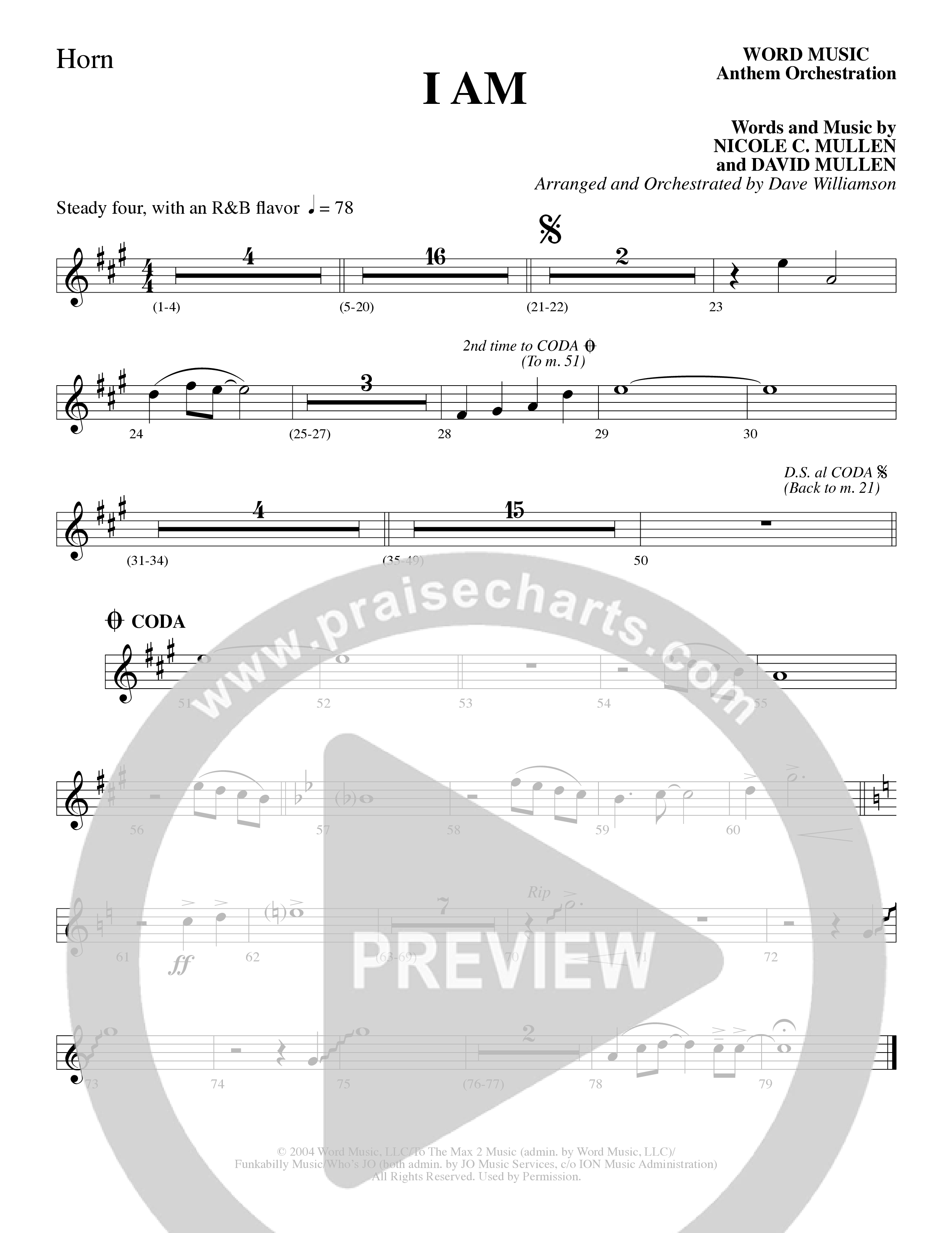 I Am (Choral Anthem SATB) French Horn (Word Music Choral / Arr. Dave Williamson)