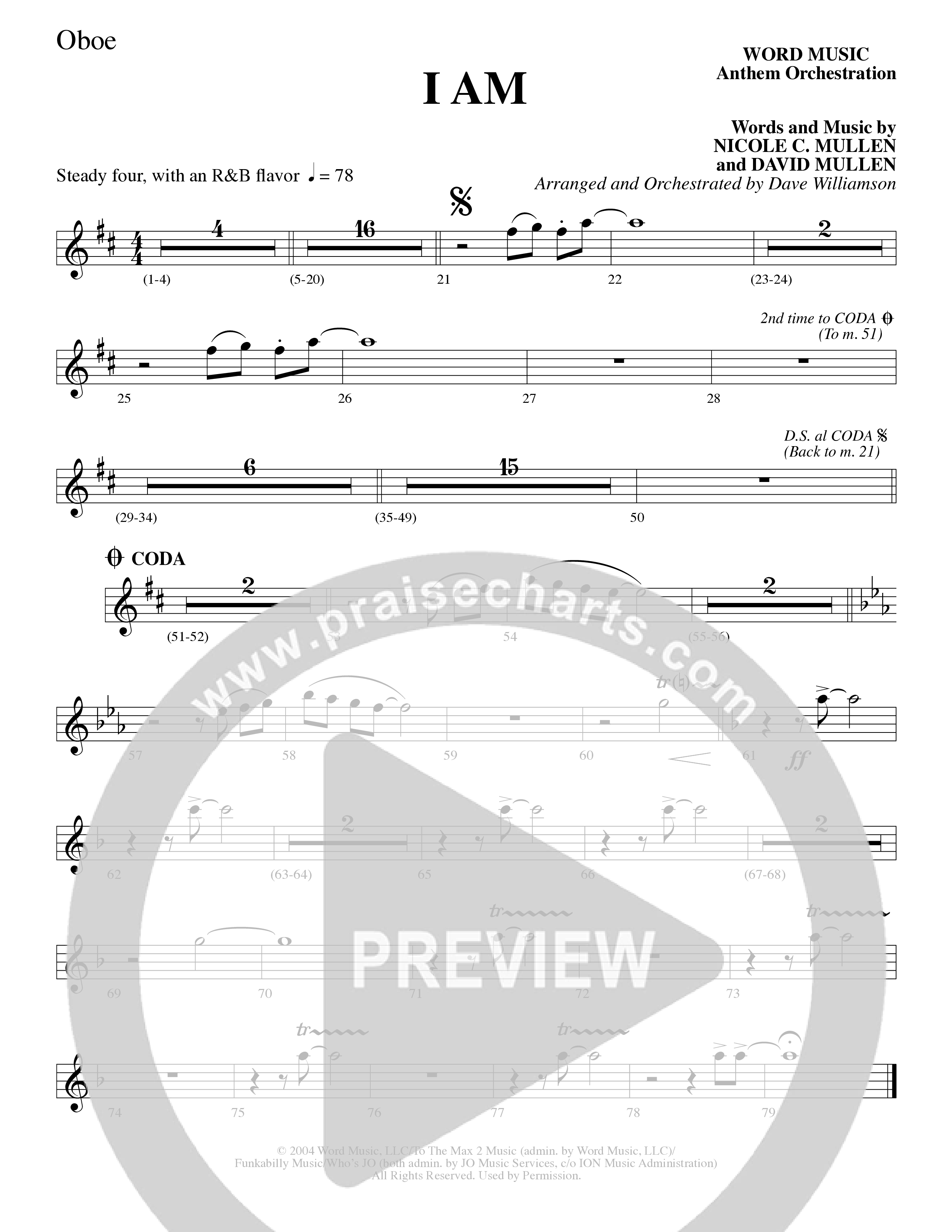 I Am (Choral Anthem SATB) Oboe (Word Music Choral / Arr. Dave Williamson)