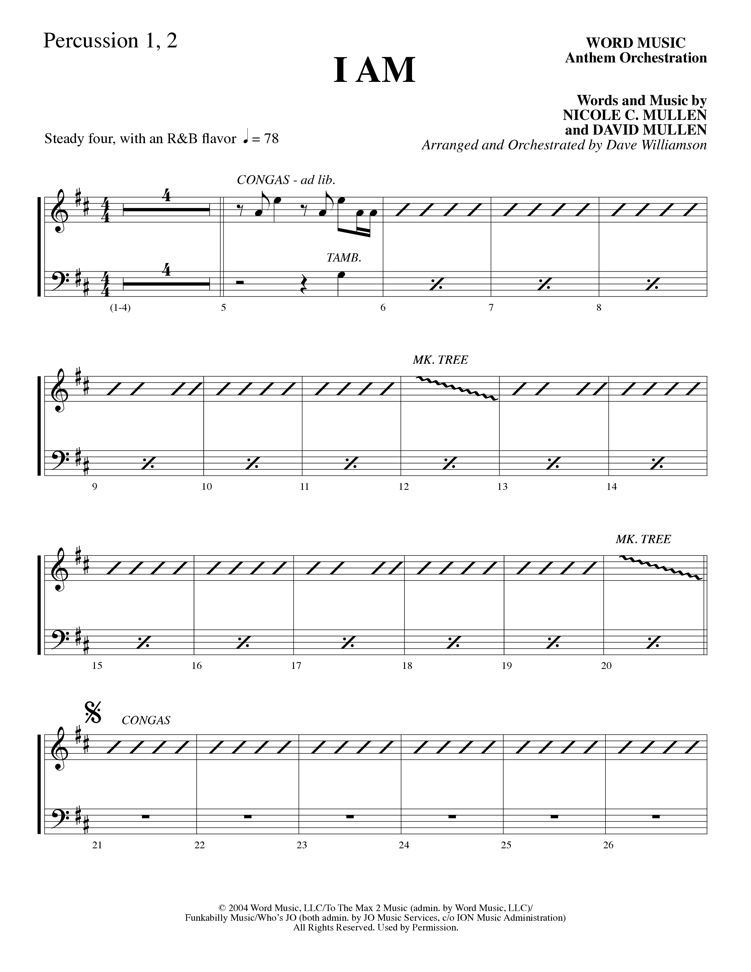 I Am (Choral Anthem SATB) Percussion 1/2 (Word Music Choral / Arr. Dave Williamson)