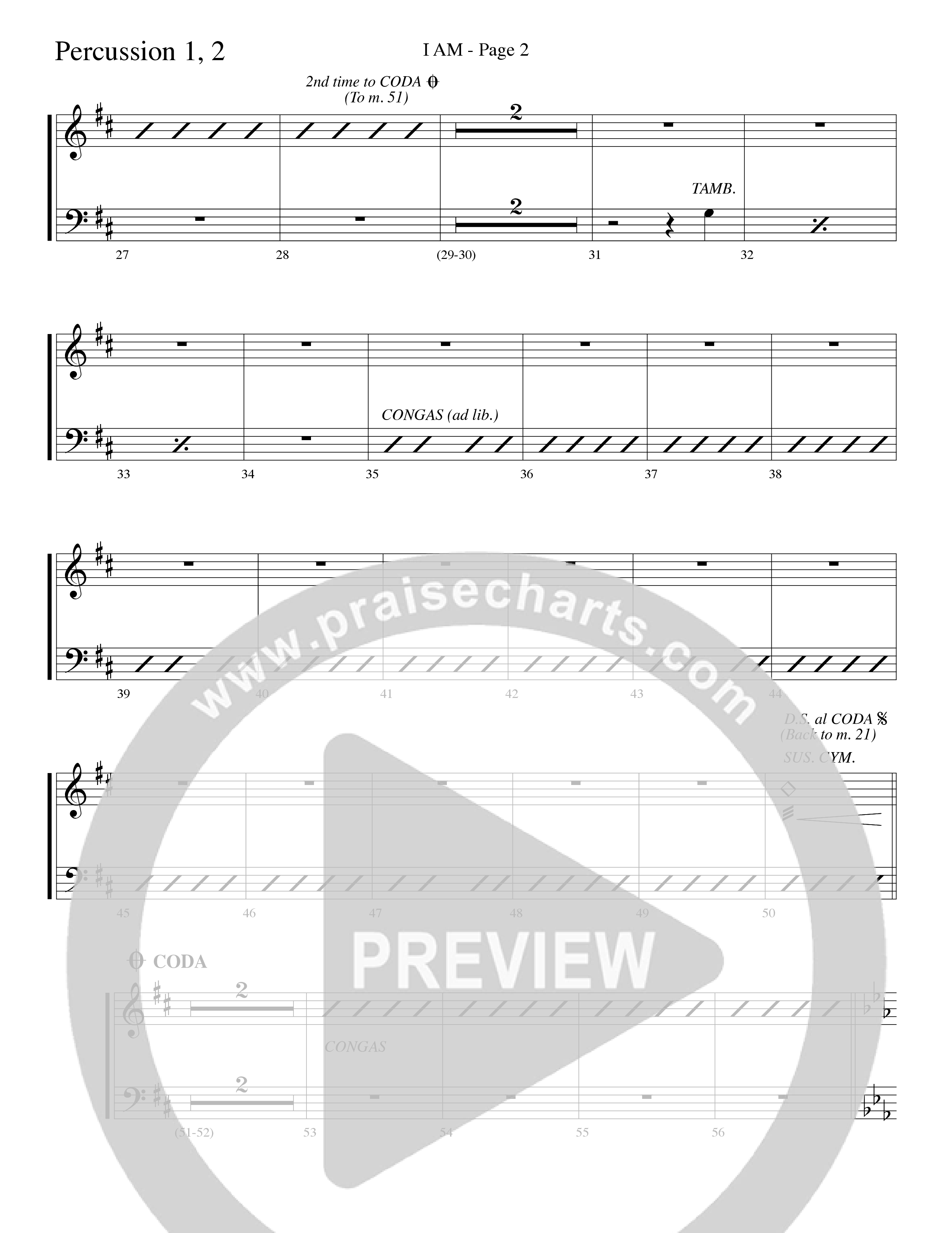 I Am (Choral Anthem SATB) Percussion 1/2 (Word Music Choral / Arr. Dave Williamson)