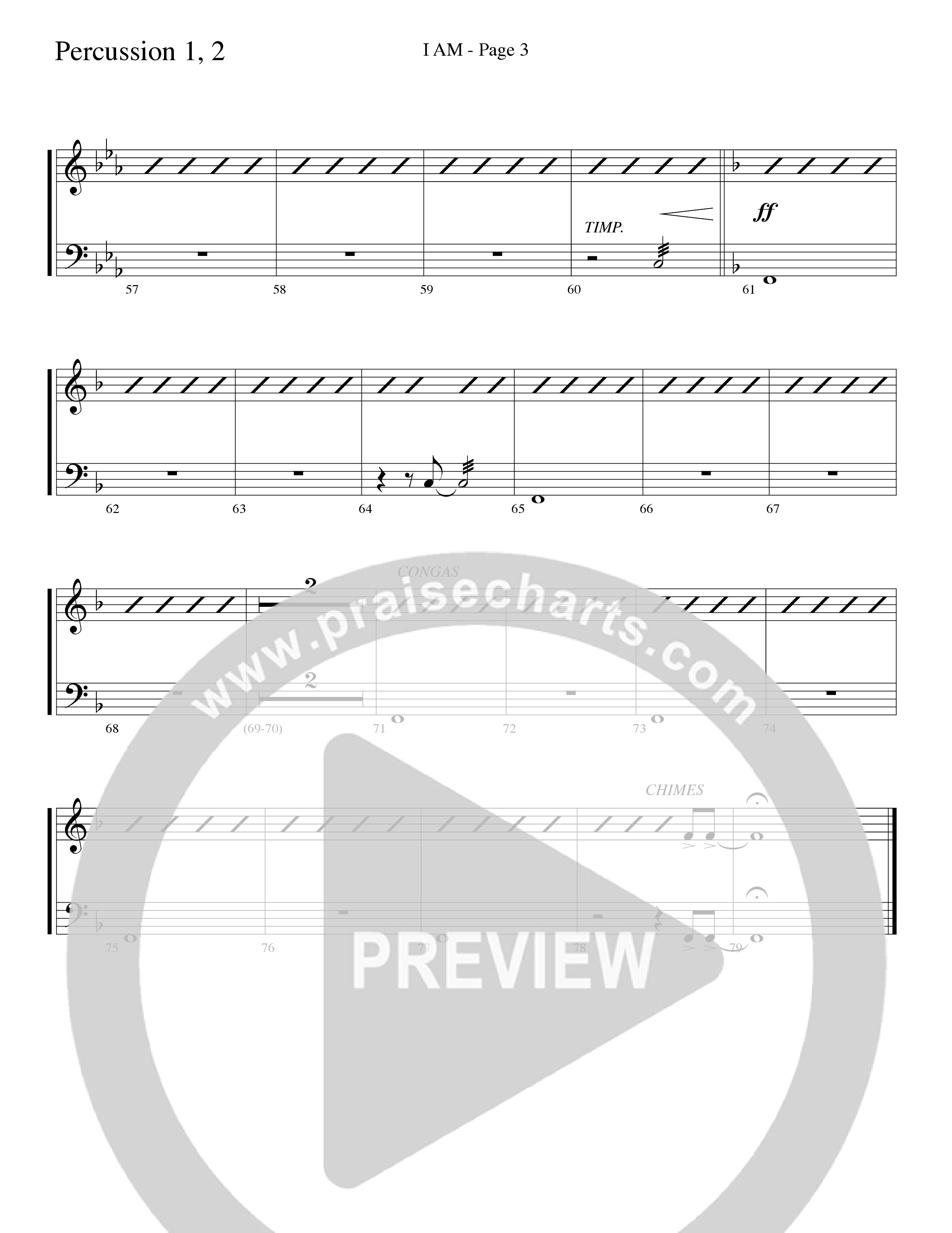 I Am (Choral Anthem SATB) Percussion 1/2 (Word Music Choral / Arr. Dave Williamson)