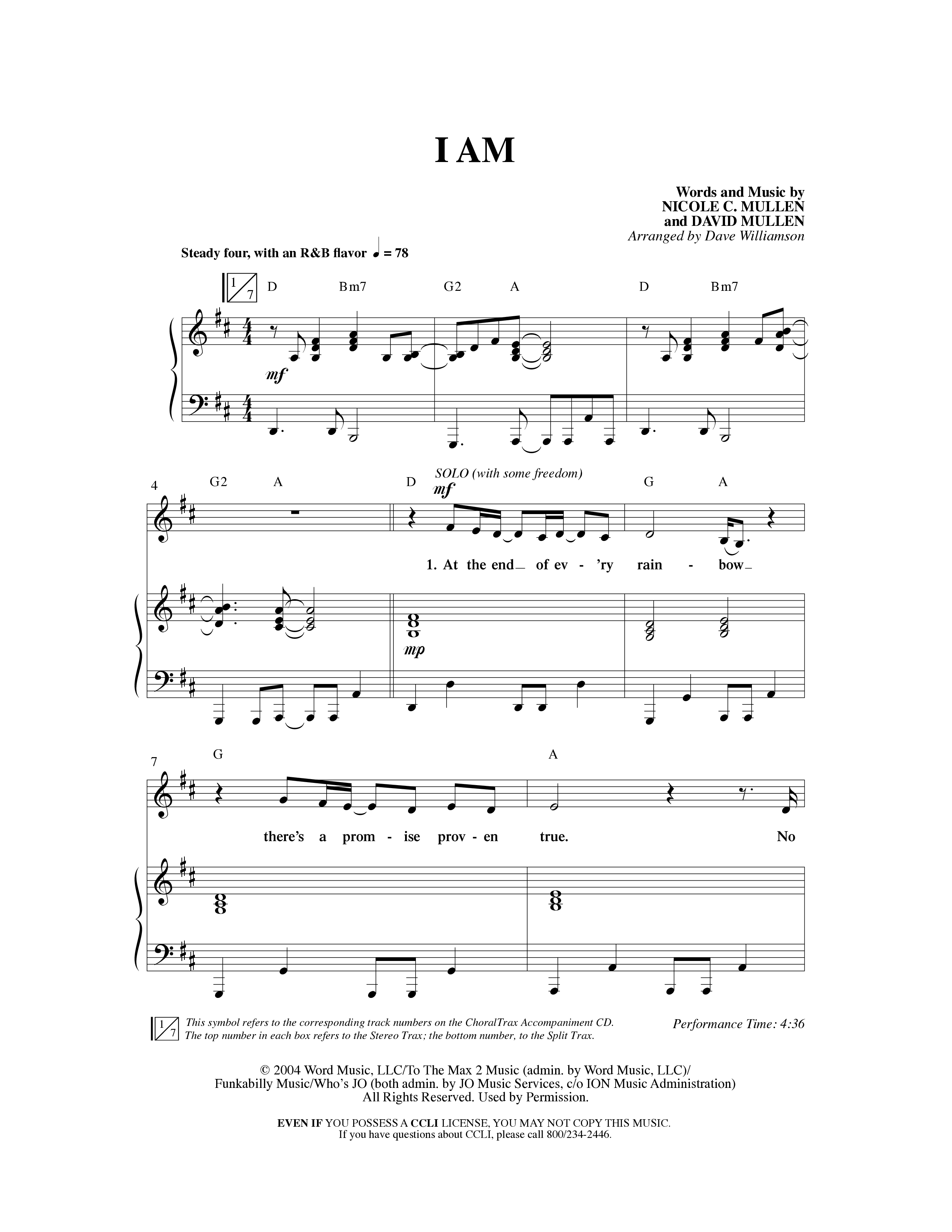 I Am (Choral Anthem SATB) Anthem (SATB/Piano) (Word Music Choral / Arr. Dave Williamson)