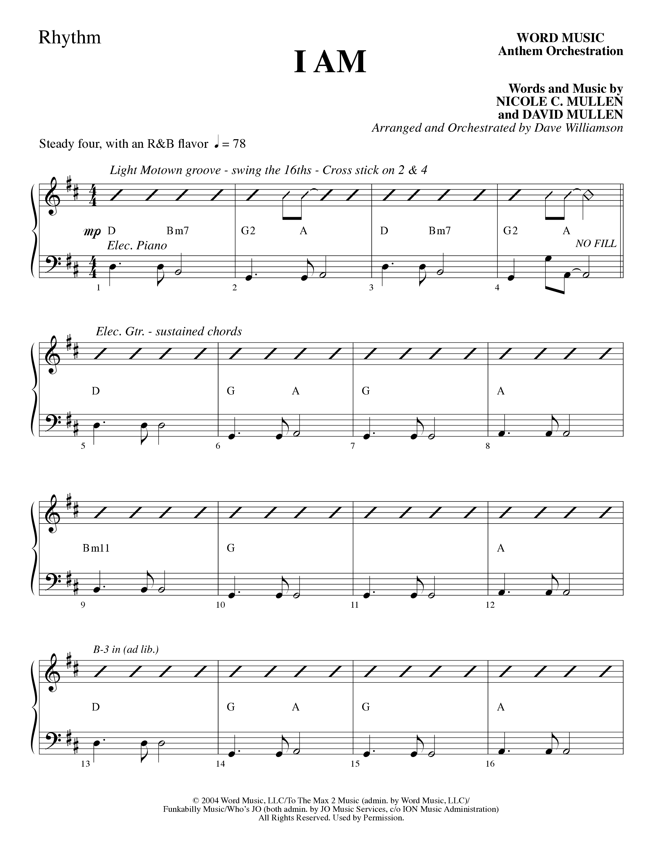 I Am (Choral Anthem SATB) Rhythm Chart (Word Music Choral / Arr. Dave Williamson)