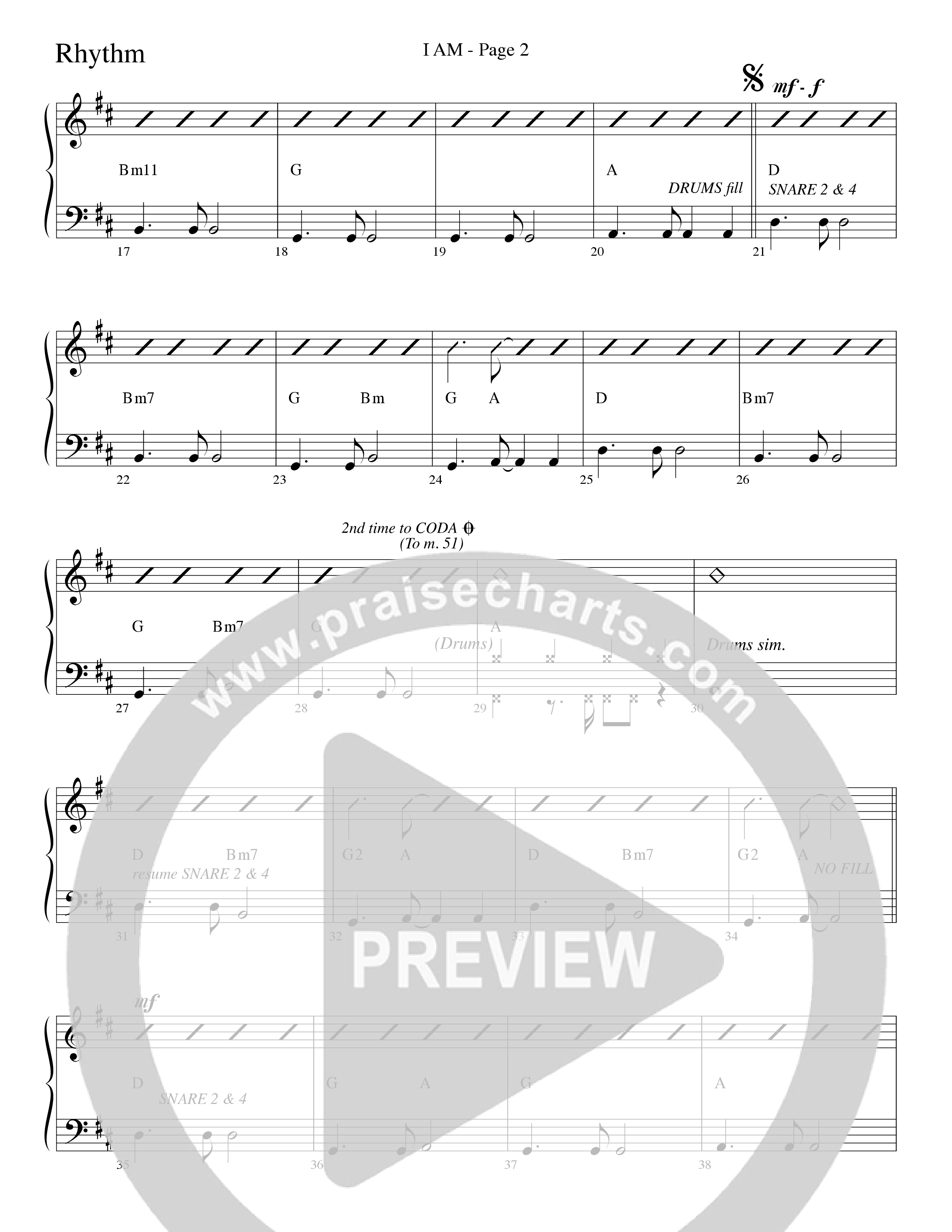 I Am (Choral Anthem SATB) Rhythm Chart (Word Music Choral / Arr. Dave Williamson)