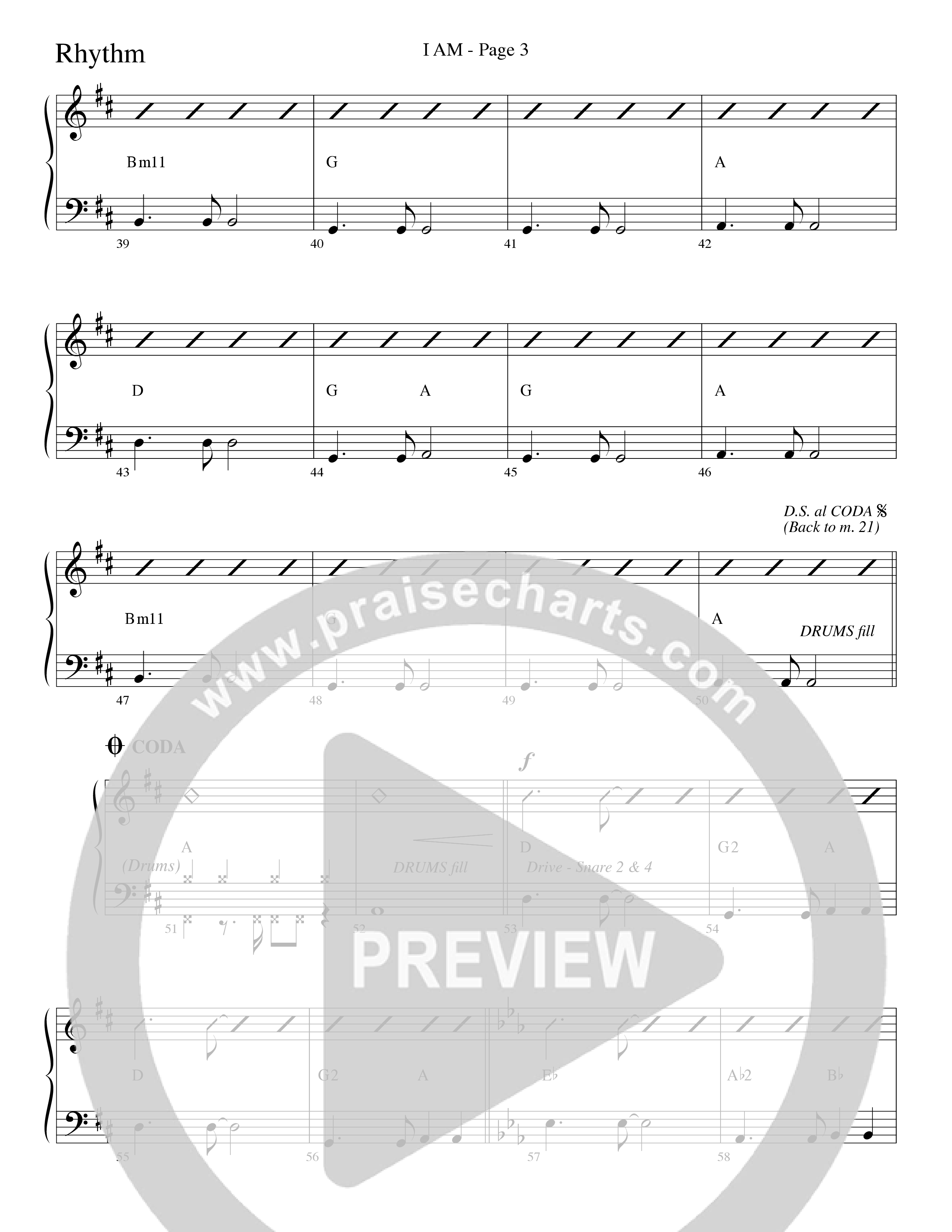 I Am (Choral Anthem SATB) Rhythm Chart (Word Music Choral / Arr. Dave Williamson)