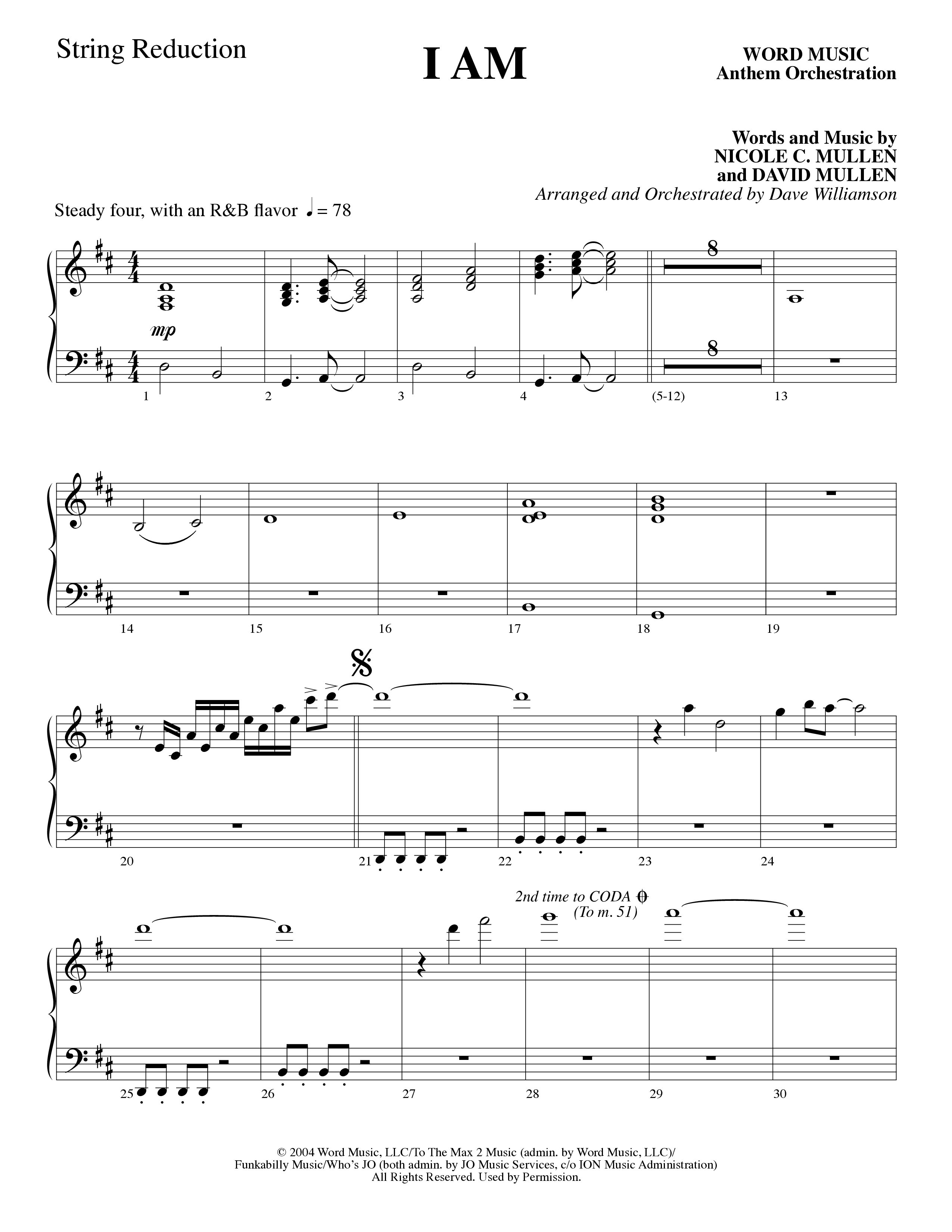 I Am (Choral Anthem SATB) String Reduction (Word Music Choral / Arr. Dave Williamson)