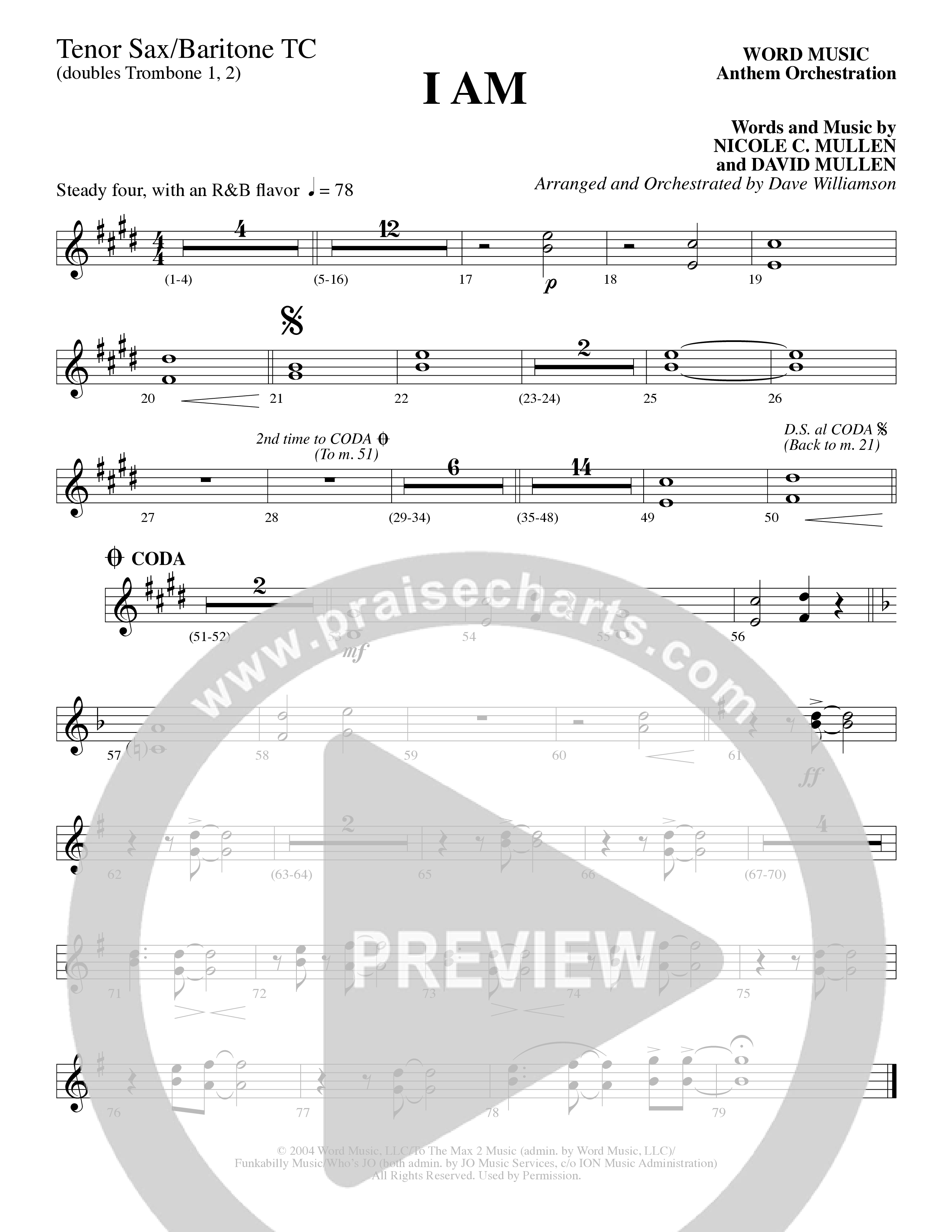 I Am (Choral Anthem SATB) Tenor Sax/Baritone T.C. (Word Music Choral / Arr. Dave Williamson)