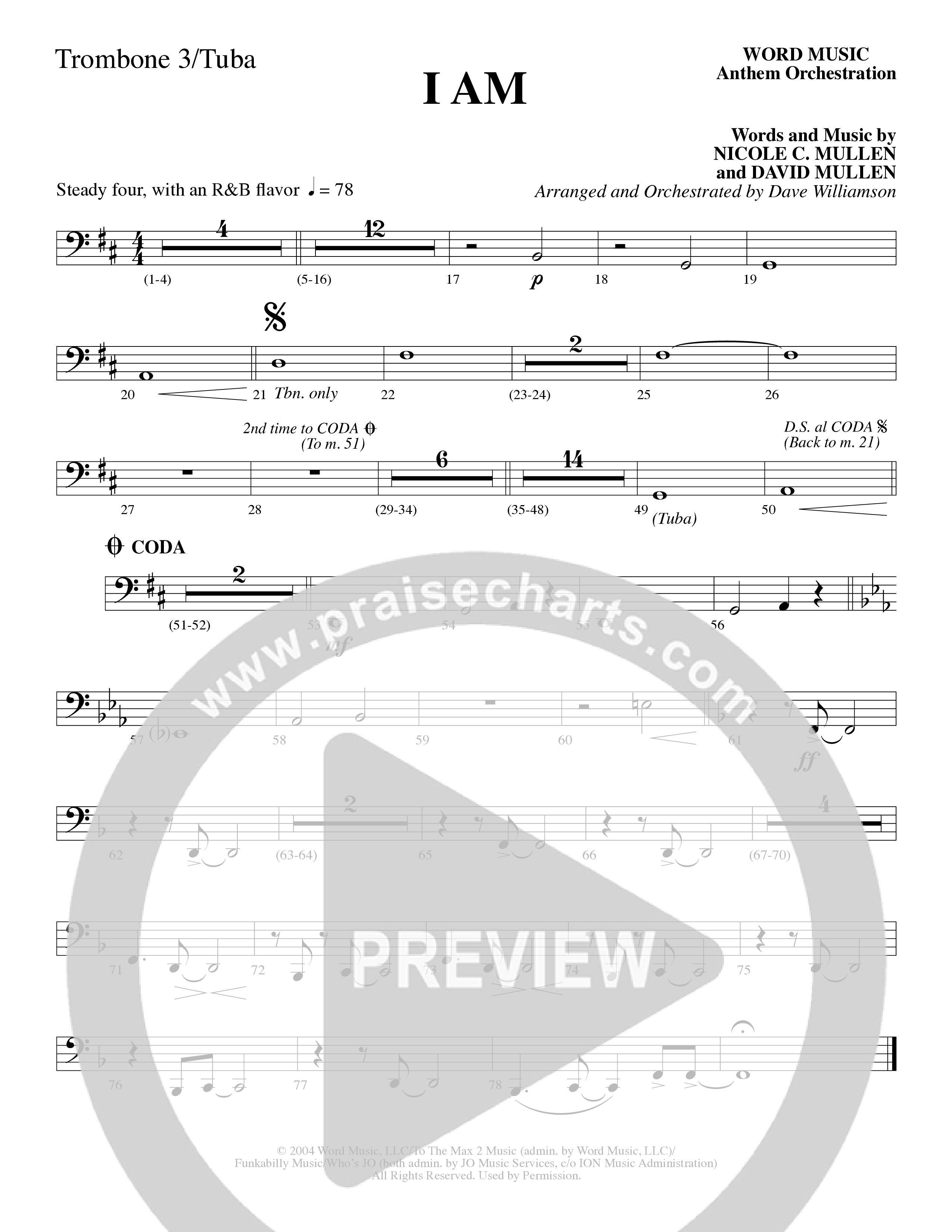 I Am (Choral Anthem SATB) Trombone 3 (Word Music Choral / Arr. Dave Williamson)