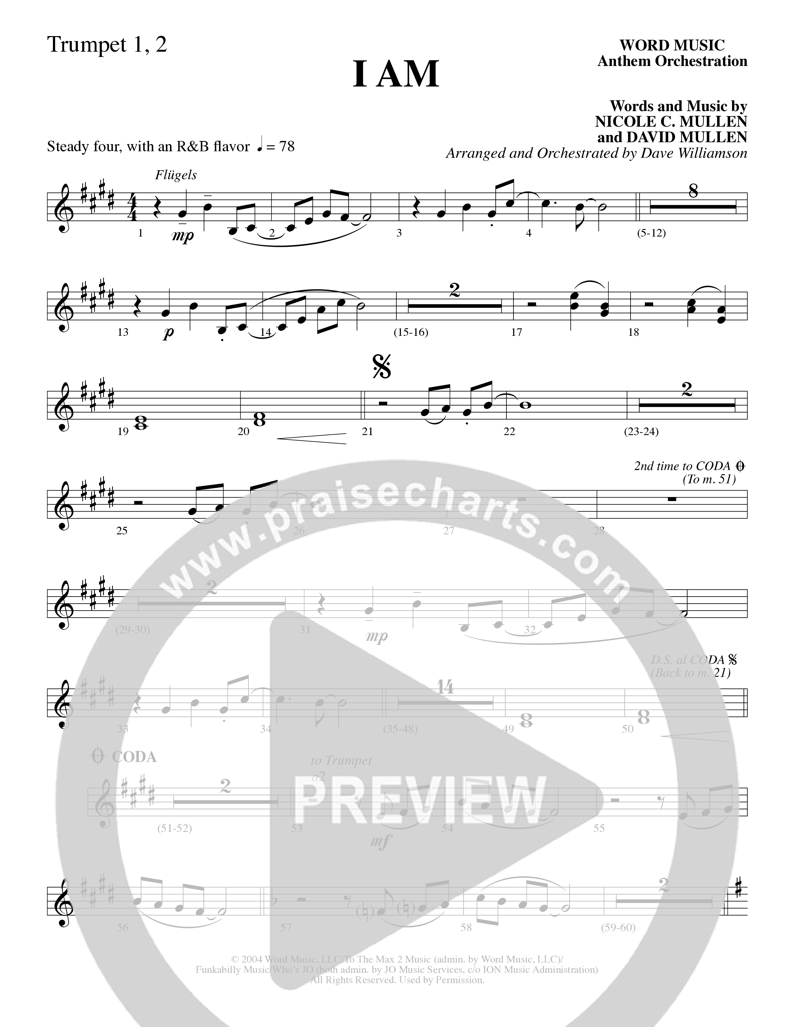 I Am (Choral Anthem SATB) Trumpet 1,2 (Word Music Choral / Arr. Dave Williamson)