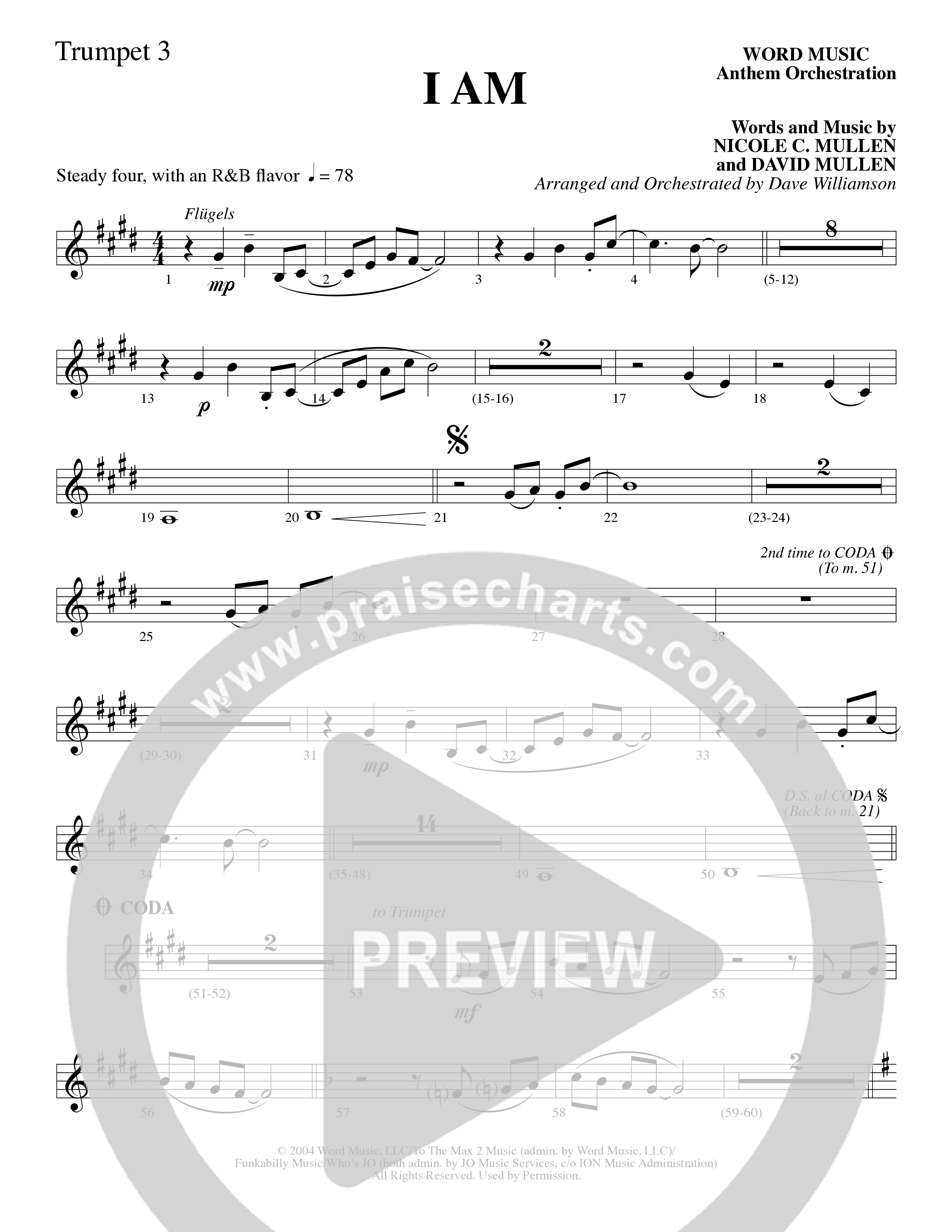 I Am (Choral Anthem SATB) Trumpet 3 (Word Music Choral / Arr. Dave Williamson)