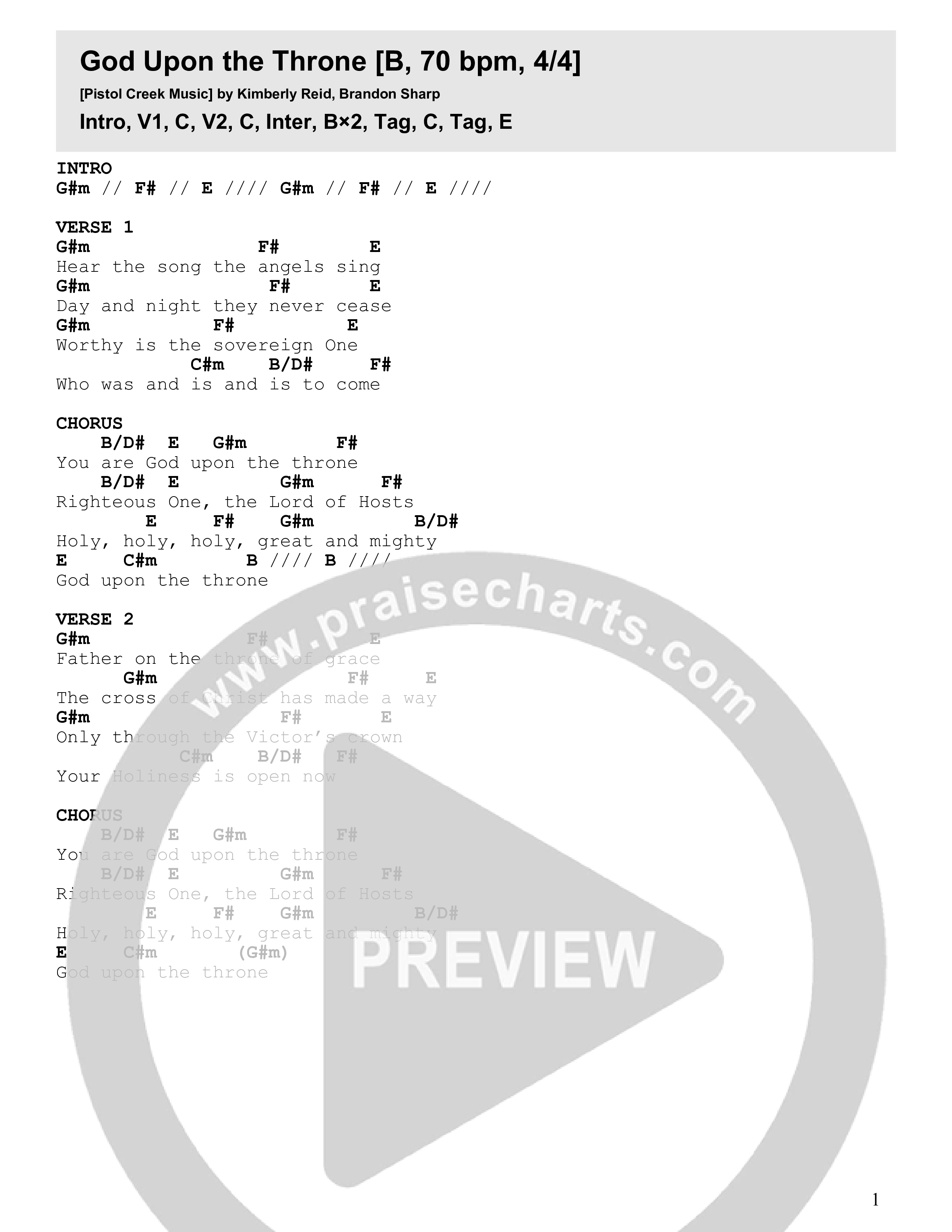 God Upon The Throne Chord Chart (Pistol Creek Music / Brandon Sharp / Kimberly Reid)