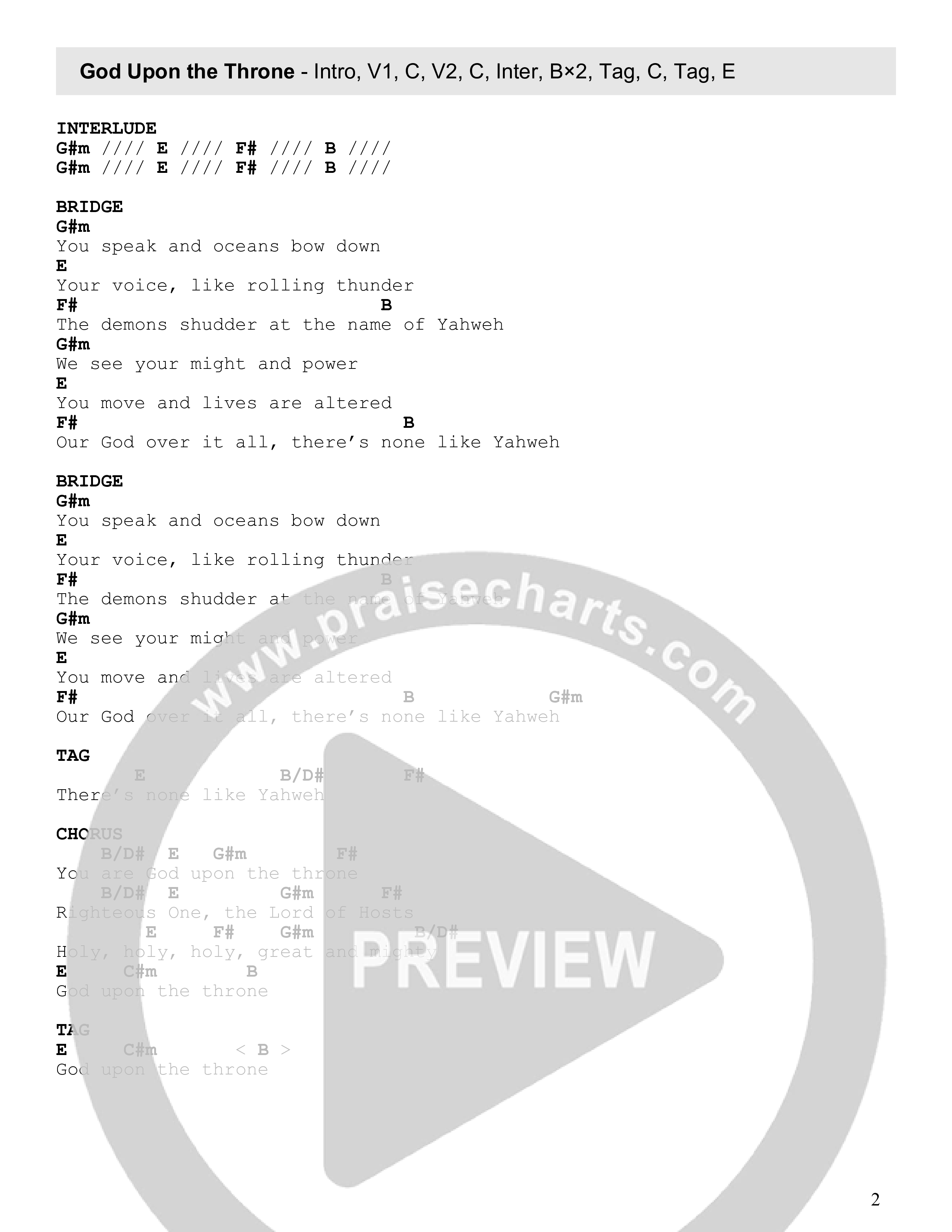 God Upon The Throne Chord Chart (Pistol Creek Music / Brandon Sharp / Kimberly Reid)